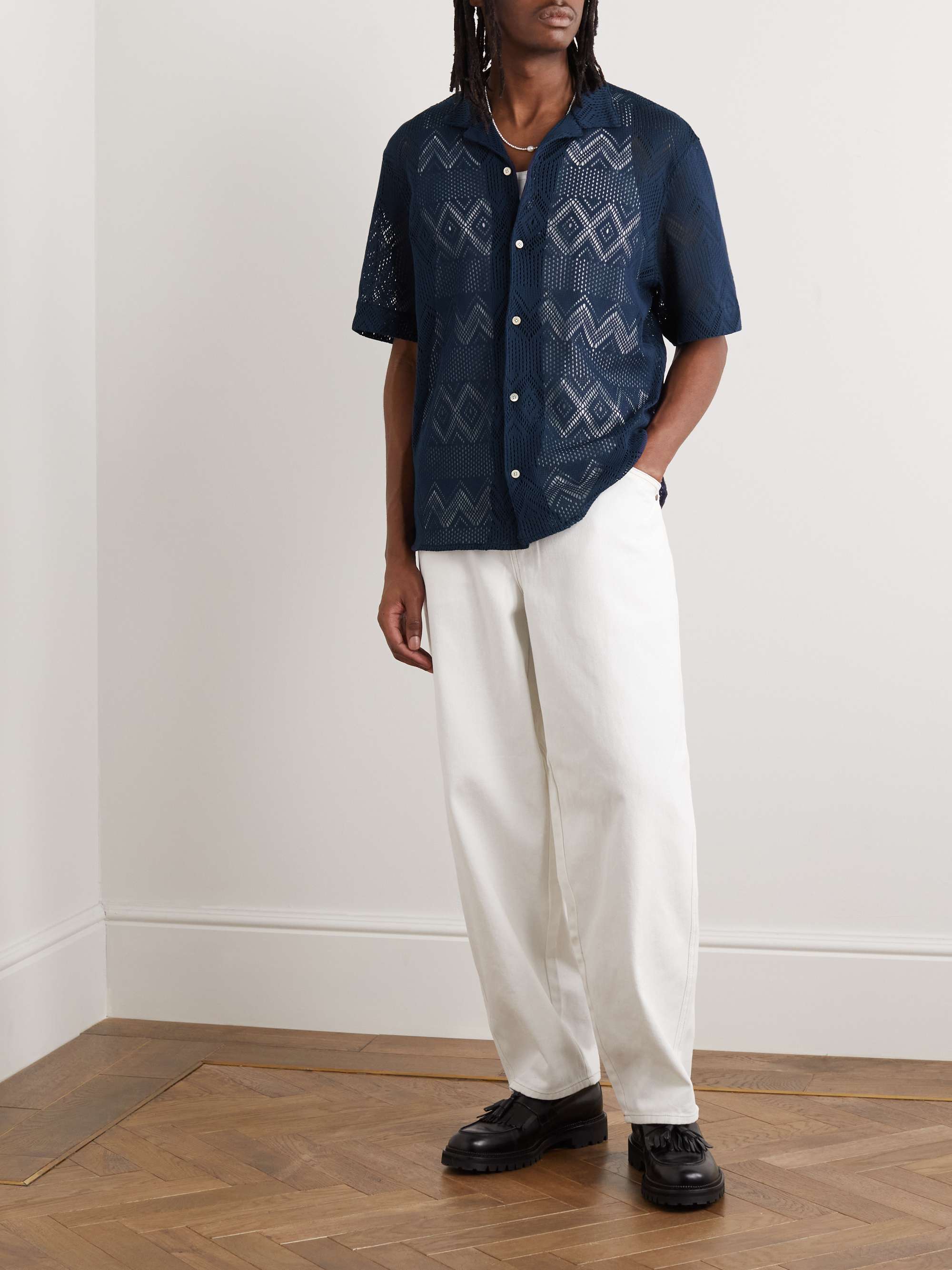 A KIND OF GUISE Gioia Camp-Collar Crocheted Cotton Shirt