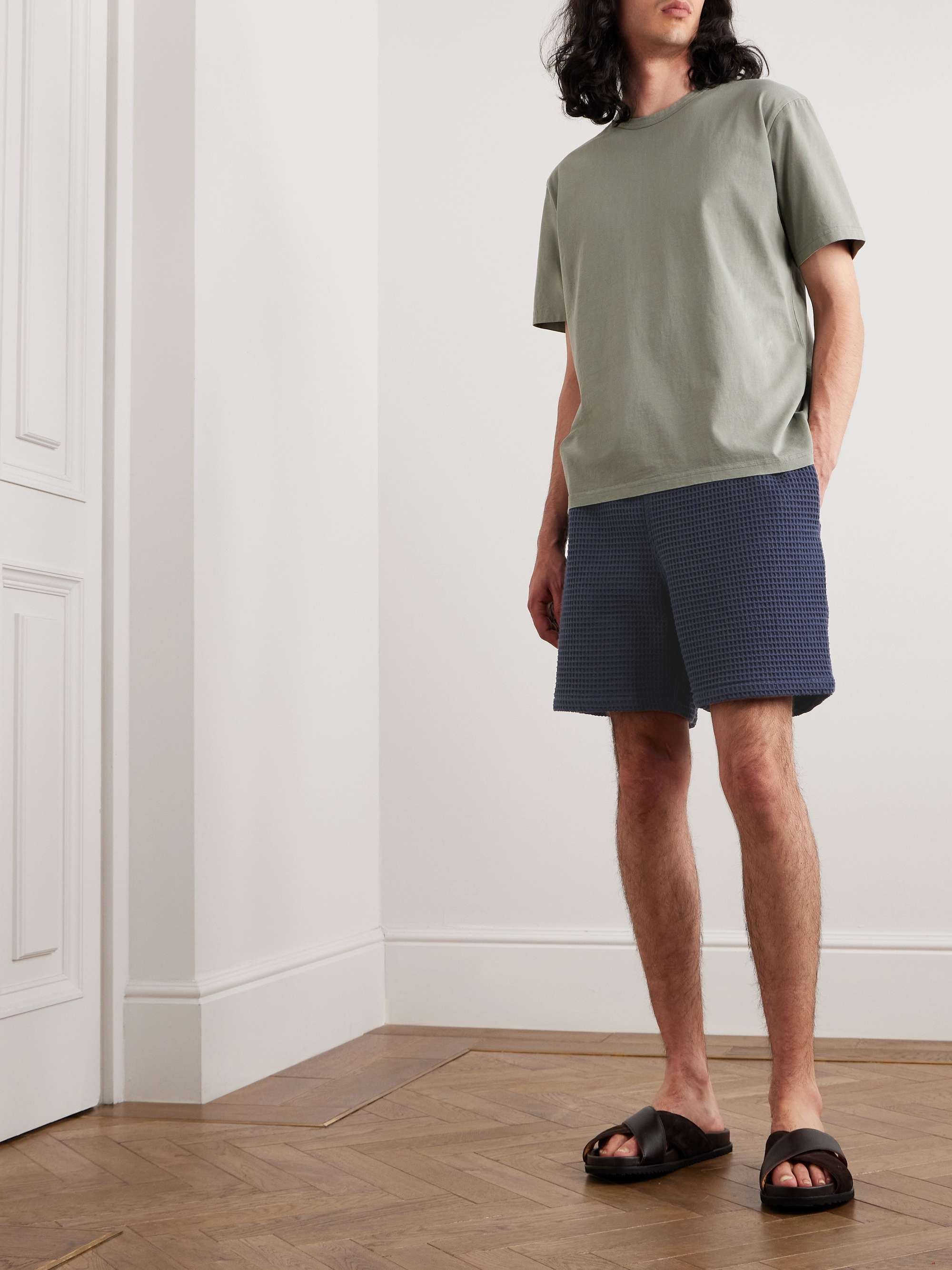 A KIND OF GUISE Volta Straight-Leg Waffle-Knit Cotton Drawstring Shorts ...