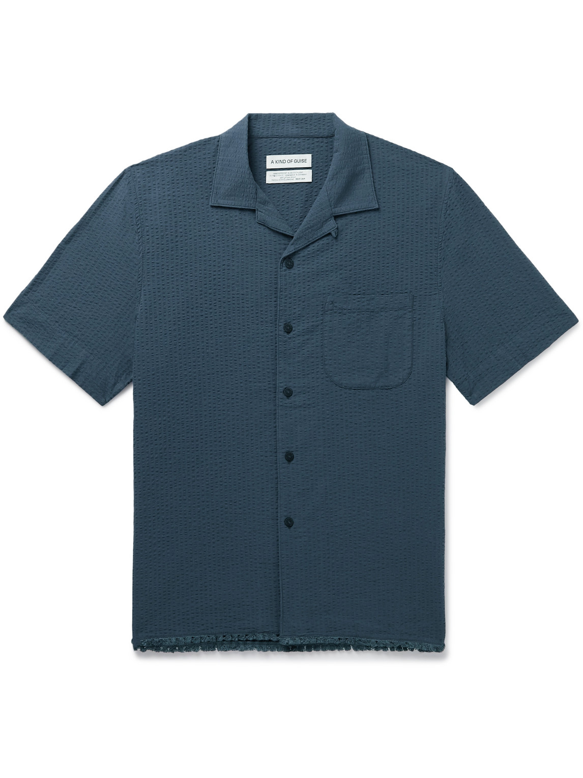 A Kind Of Guise Gioia Convertible-collar Fringed Cotton-blend Seersucker Shirt In Blue