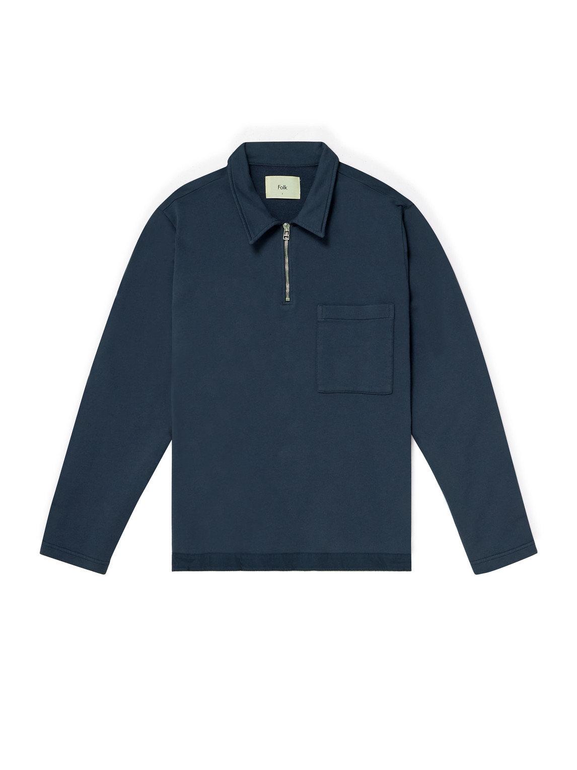 FOLK SIGNAL POPLIN-TRIMMED COTTON-JERSEY HALF-ZIP SWEATSHIRT 