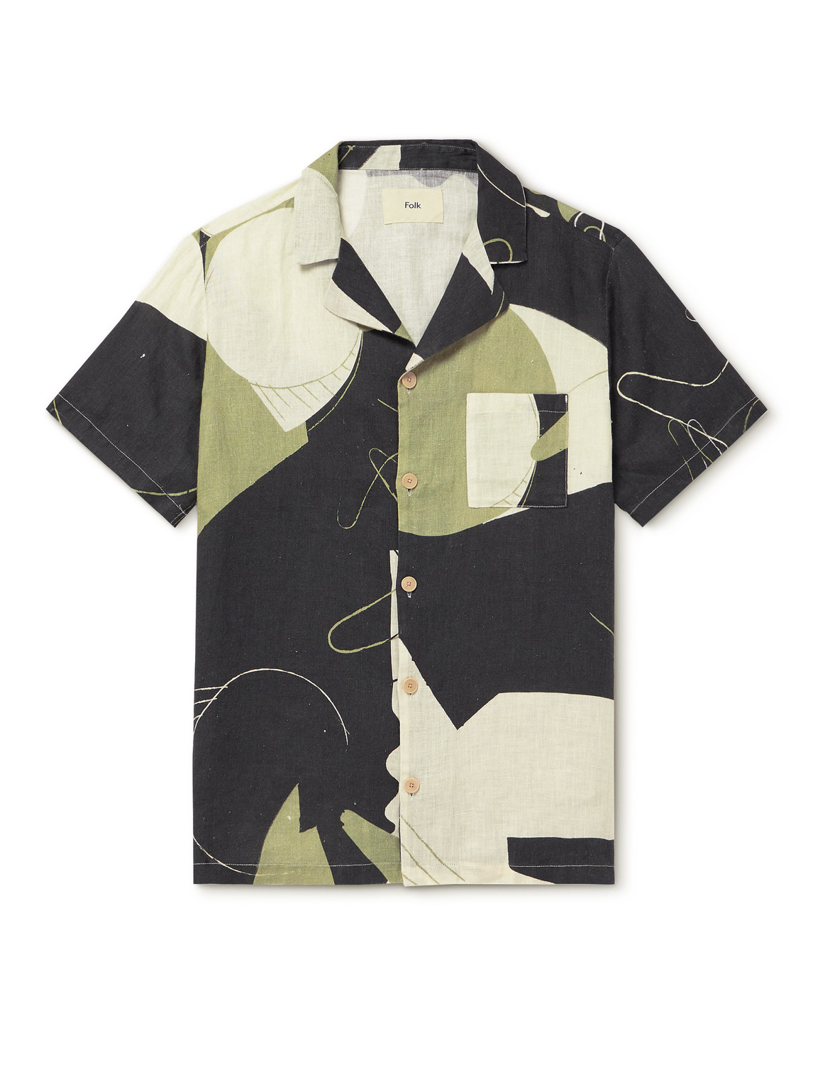 Folk Soft Collar Shirt Void Print Black / Olive