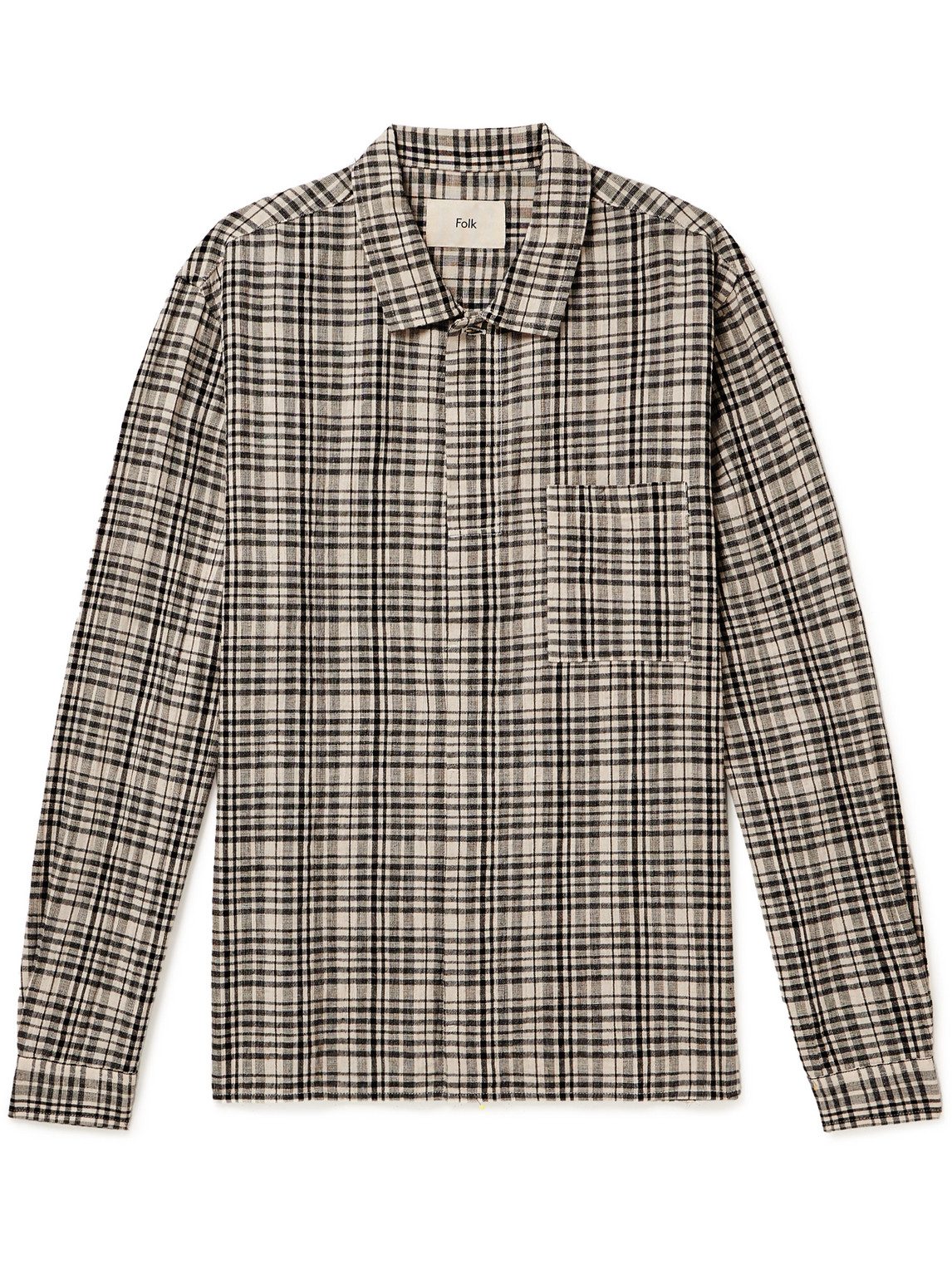 Folk Checked Cotton And Linen-blend Flannel Shirt In Neutrals