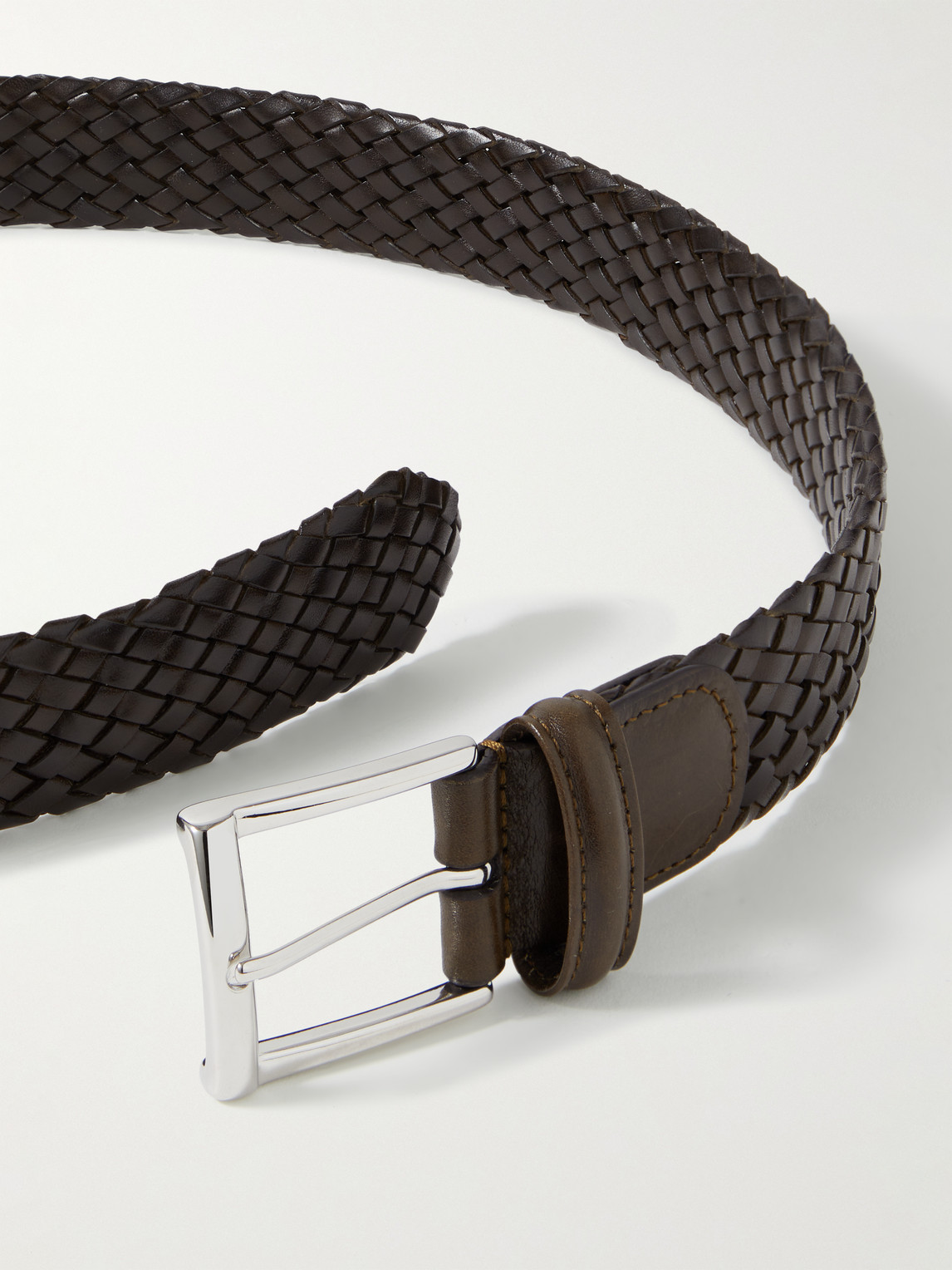 Anderson's 3.5cm Woven Leather Belt In Brown