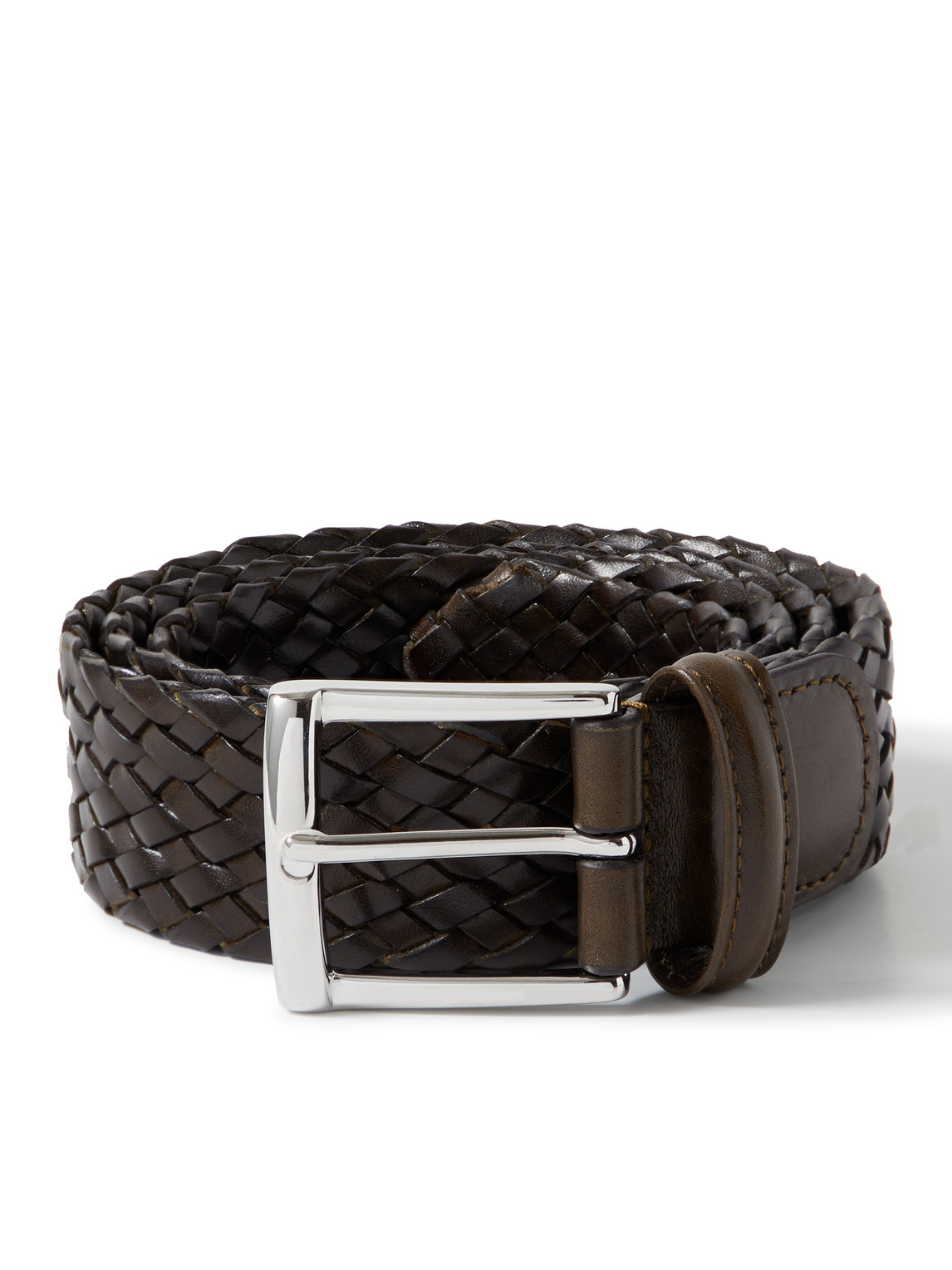 Anderson's 3.5cm Woven Leather Belt In Brown