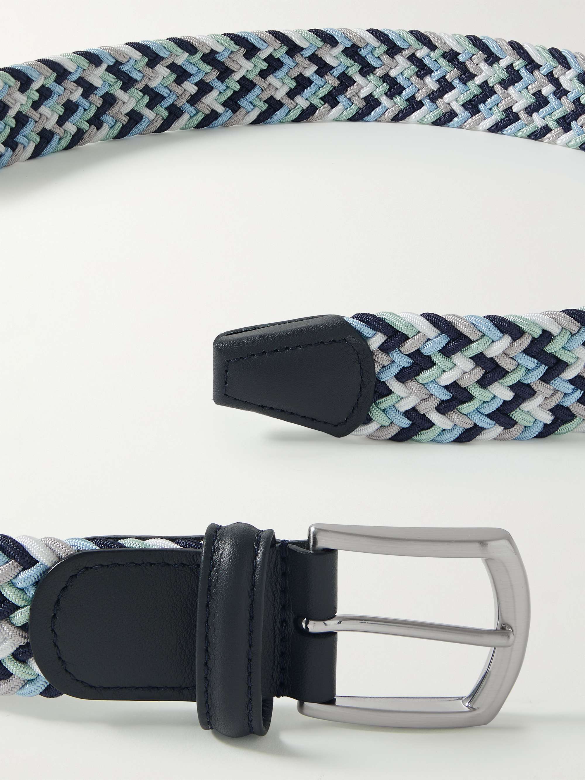 ANDERSON'S 3.5cm Leather-Trimmed Woven Elastic Belt