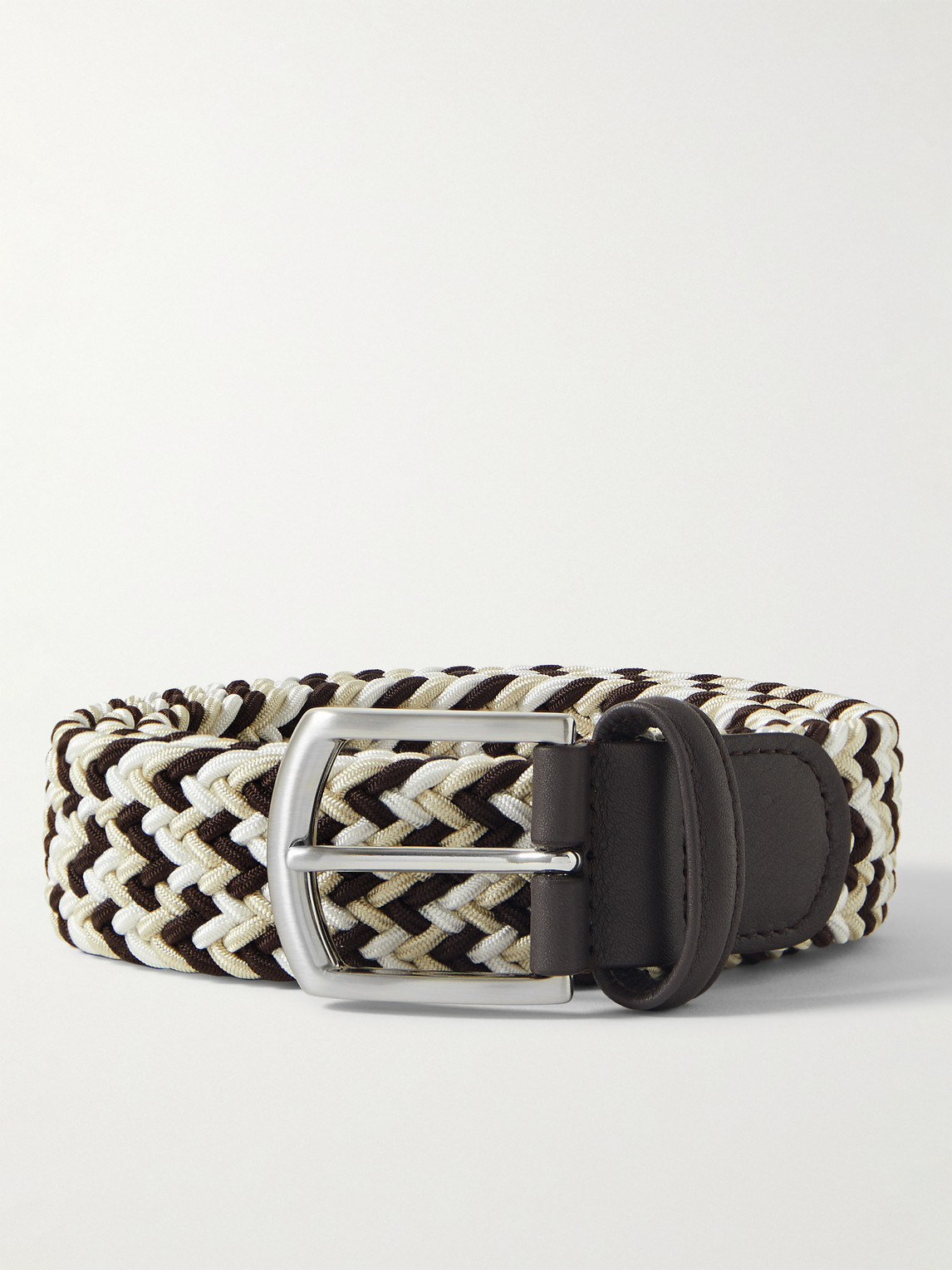 Anderson's 3.5cm Leather-trimmed Woven Elastic Belt In Black
