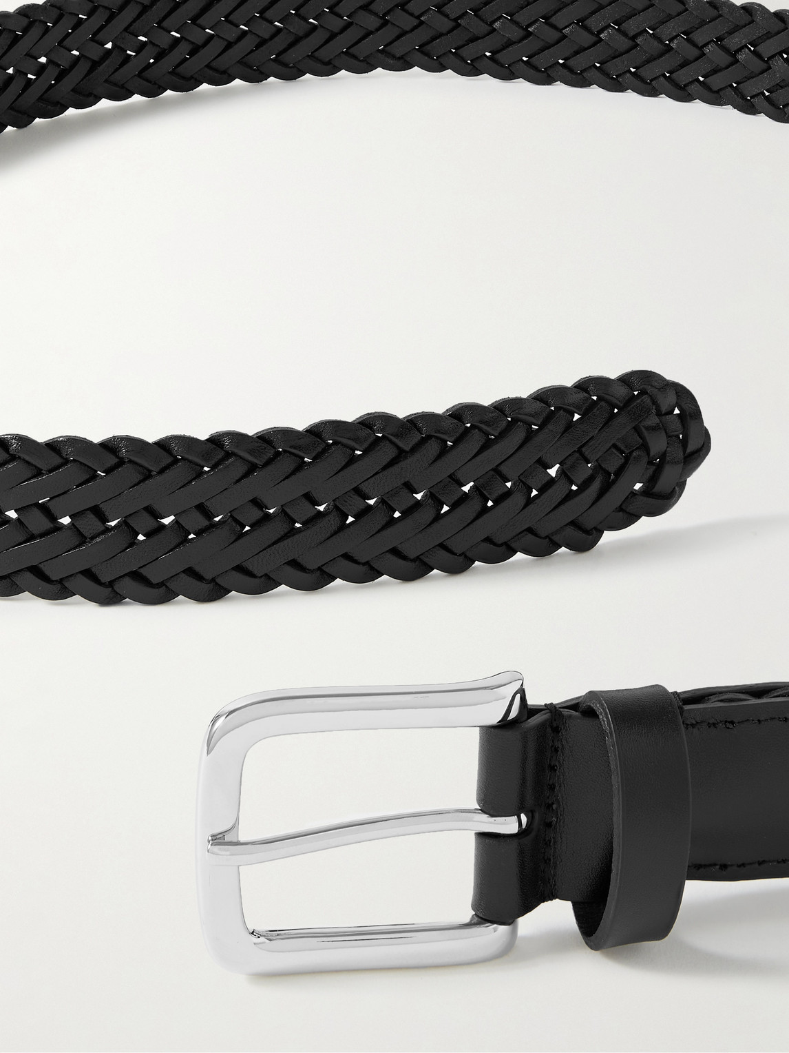 Shop Anderson's 3cm Woven Leather Belt In Black