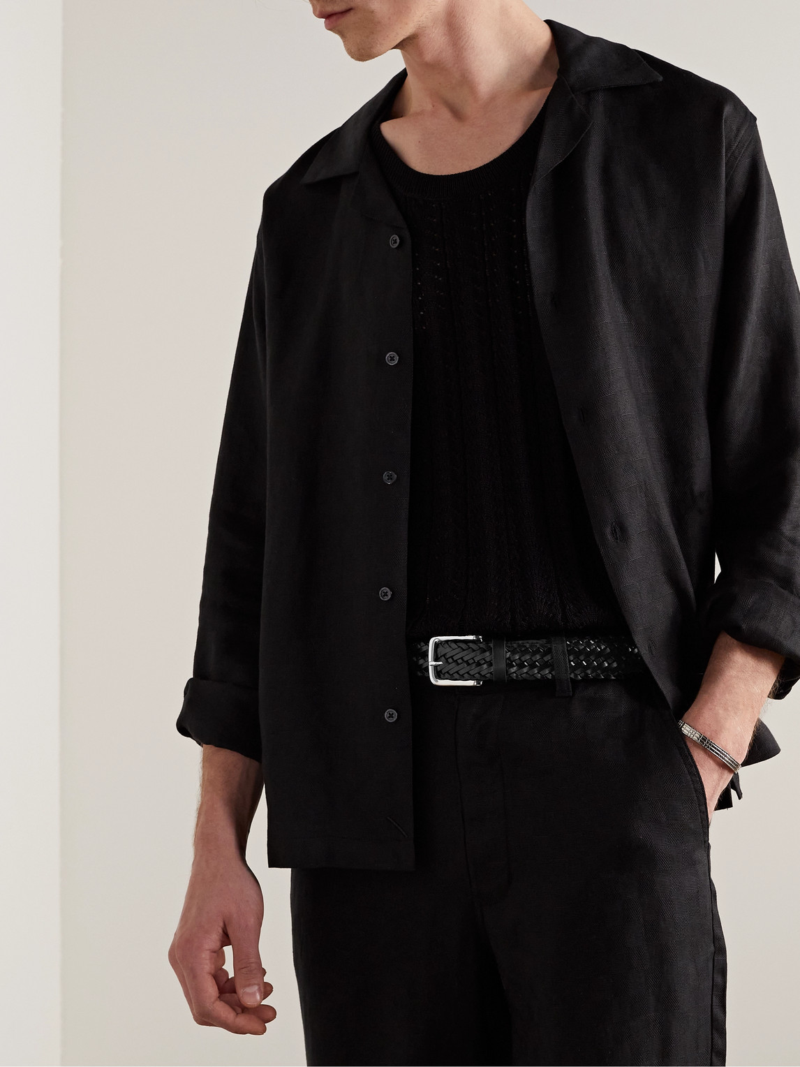 Shop Anderson's 3cm Woven Leather Belt In Black