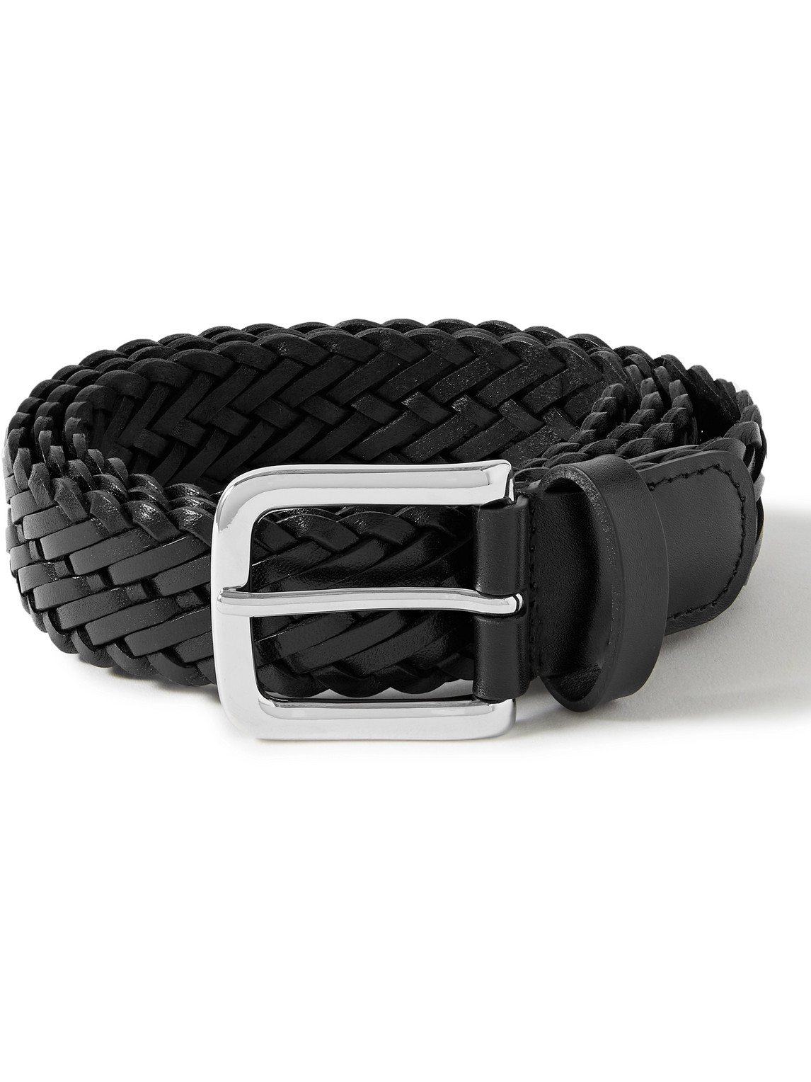 Anderson's 3cm Woven Leather Belt In Black