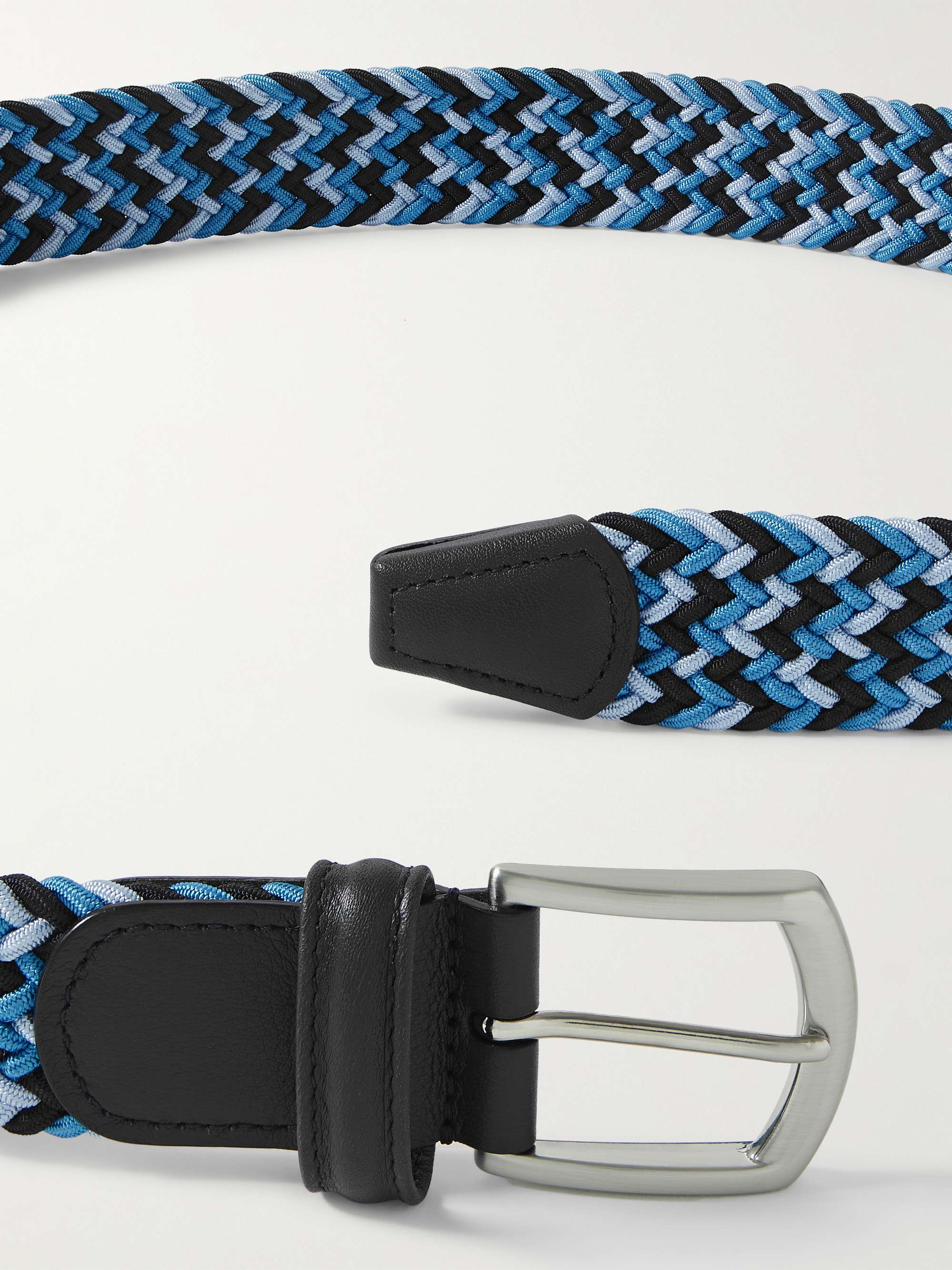 3.5cm Leather Trimmed Woven Elastic Belt