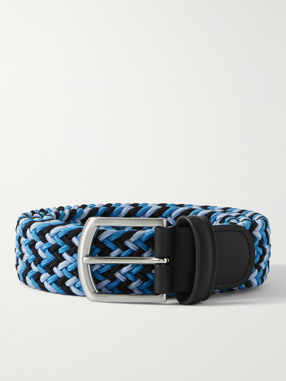 Anderson's 3.5cm Leather-trimmed Woven Elastic Belt In Blue