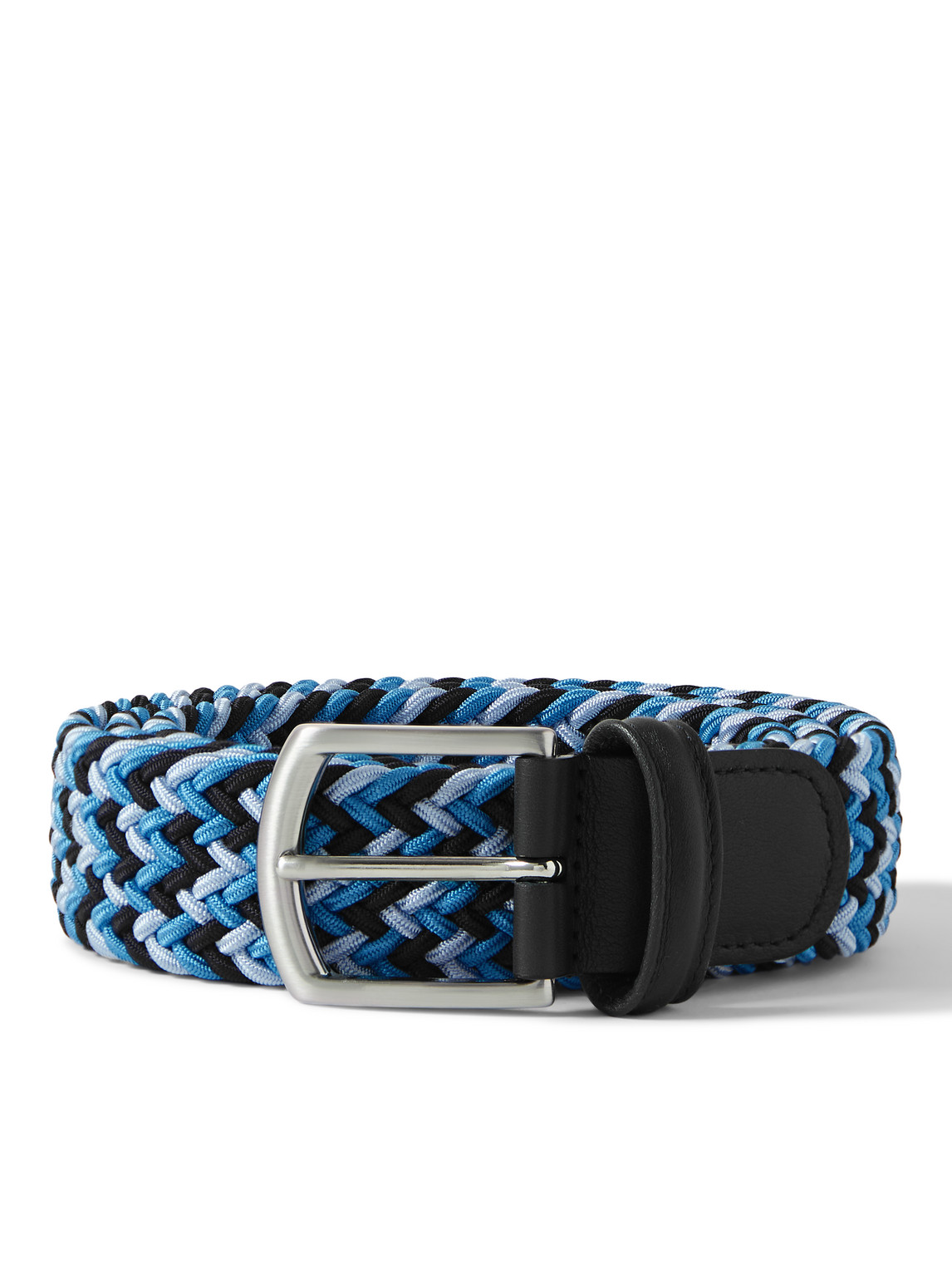 Anderson's 3.5cm Leather-trimmed Woven Elastic Belt In Blue