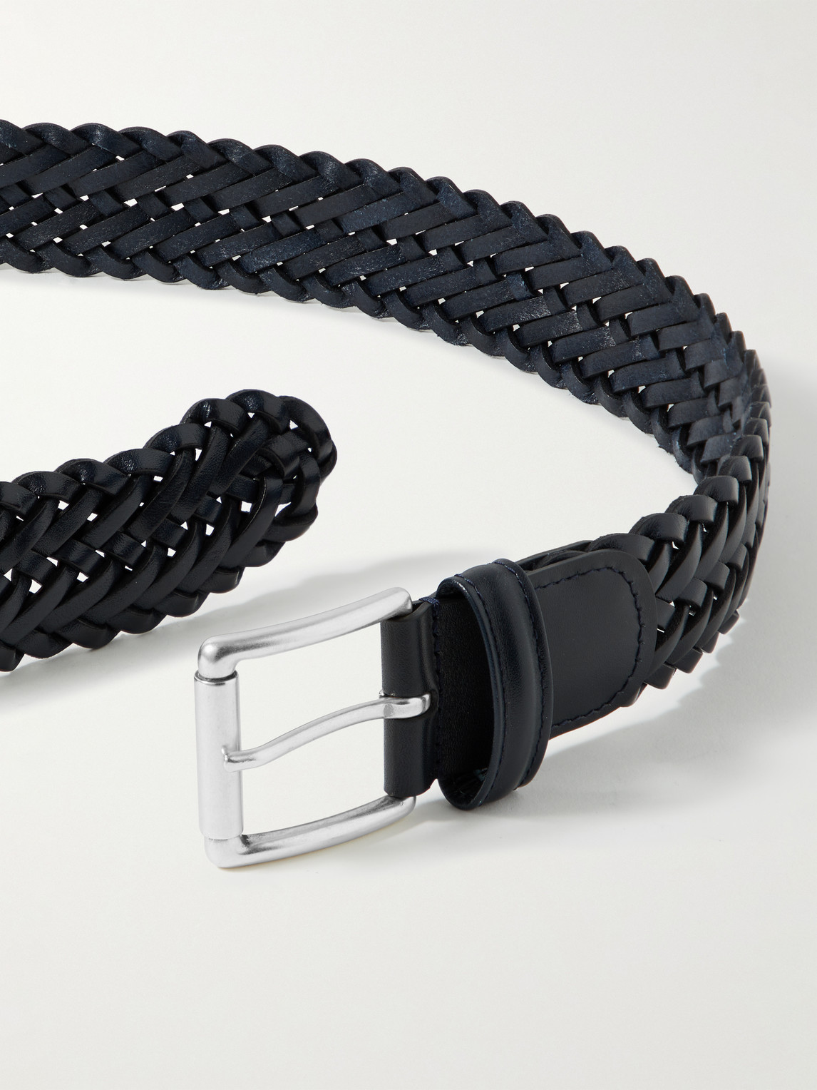 Anderson's 3.5cm Woven Leather Belt In Blue