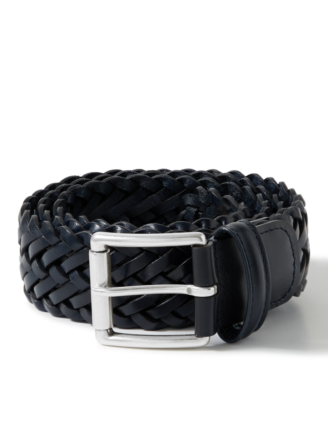 Anderson's 3.5cm Woven Leather Belt In Blue