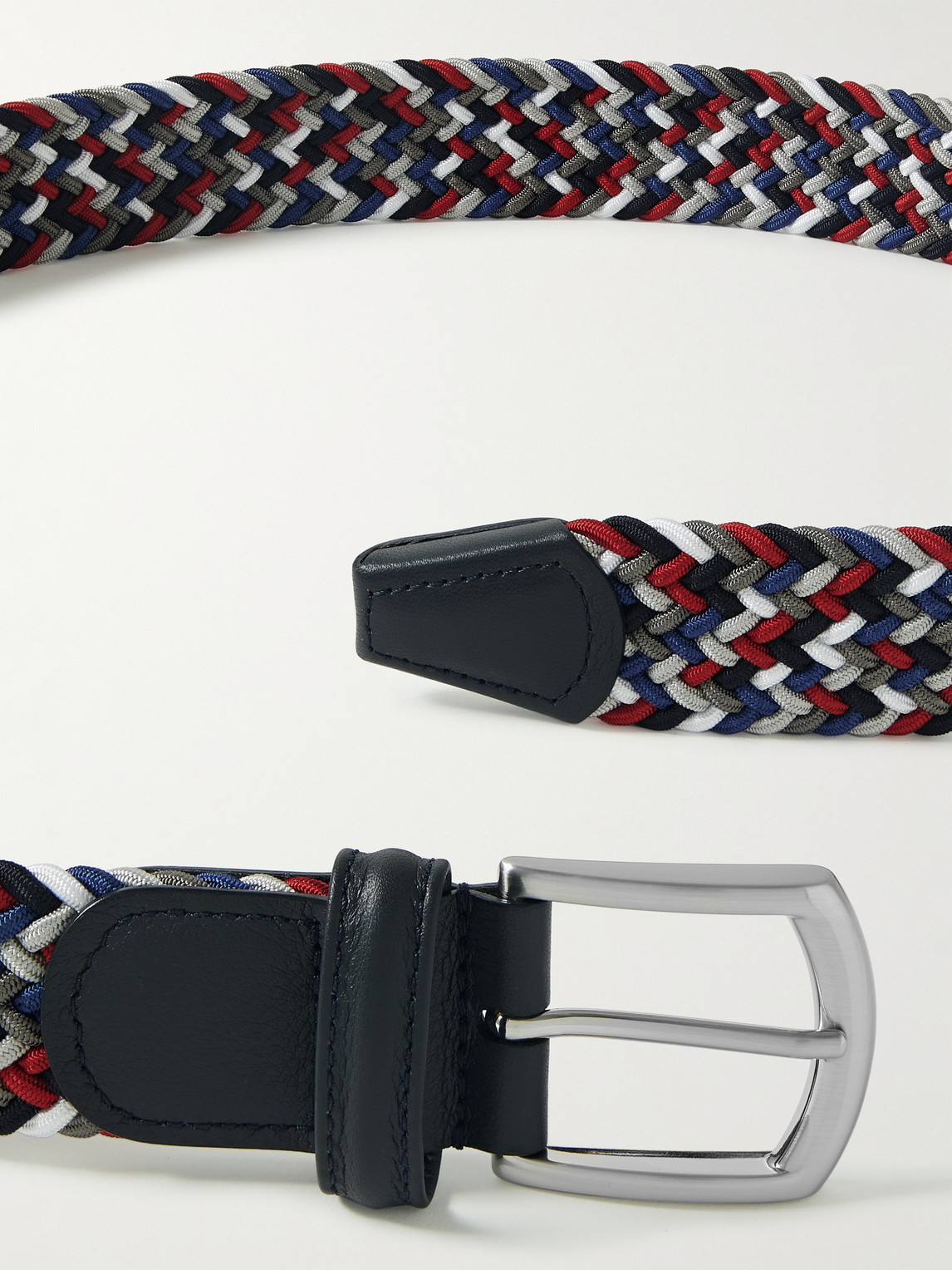 Anderson's 3.5cm Leather-trimmed Woven Elastic Belt In Blue