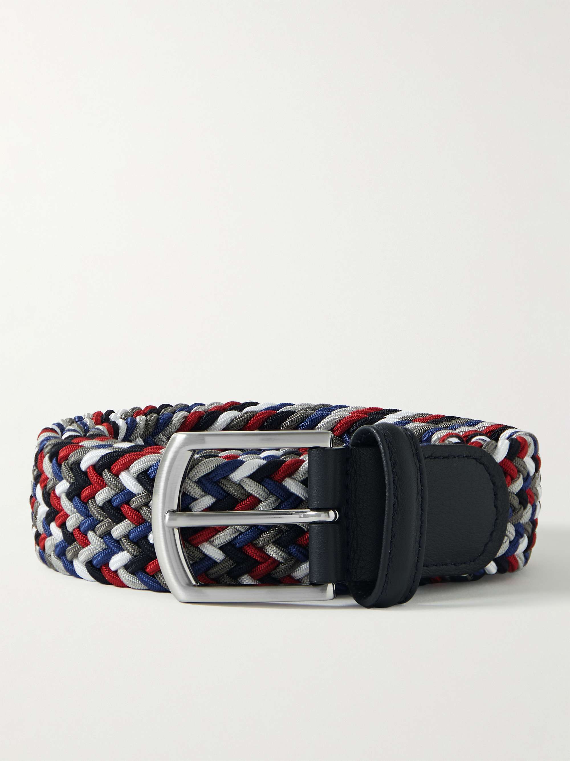 ANDERSON'S 3.5cm Leather-Trimmed Woven Elastic Belt for Men