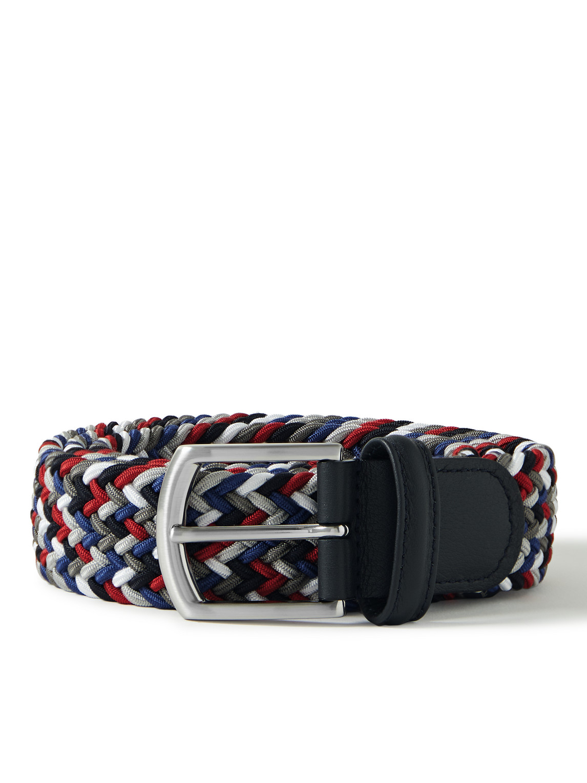 Anderson's 3.5cm Leather-trimmed Woven Elastic Belt In Blue