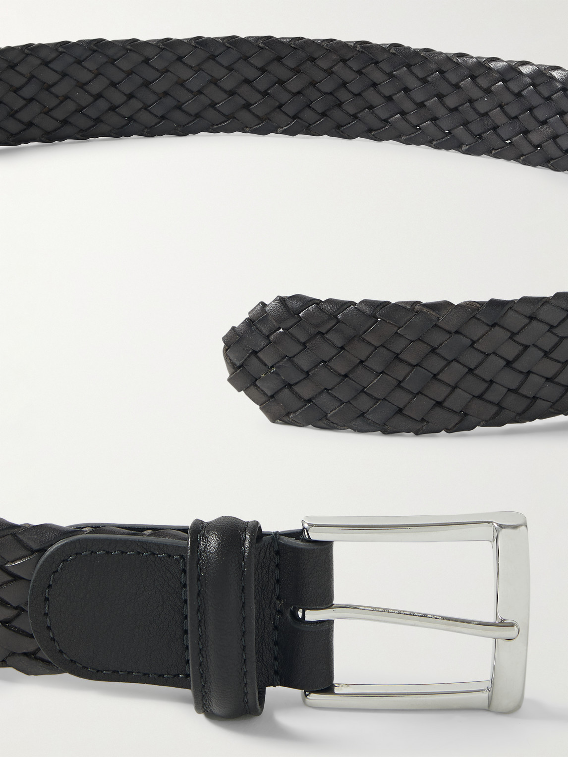 Anderson's 3.5cm Woven Leather Belt In Black