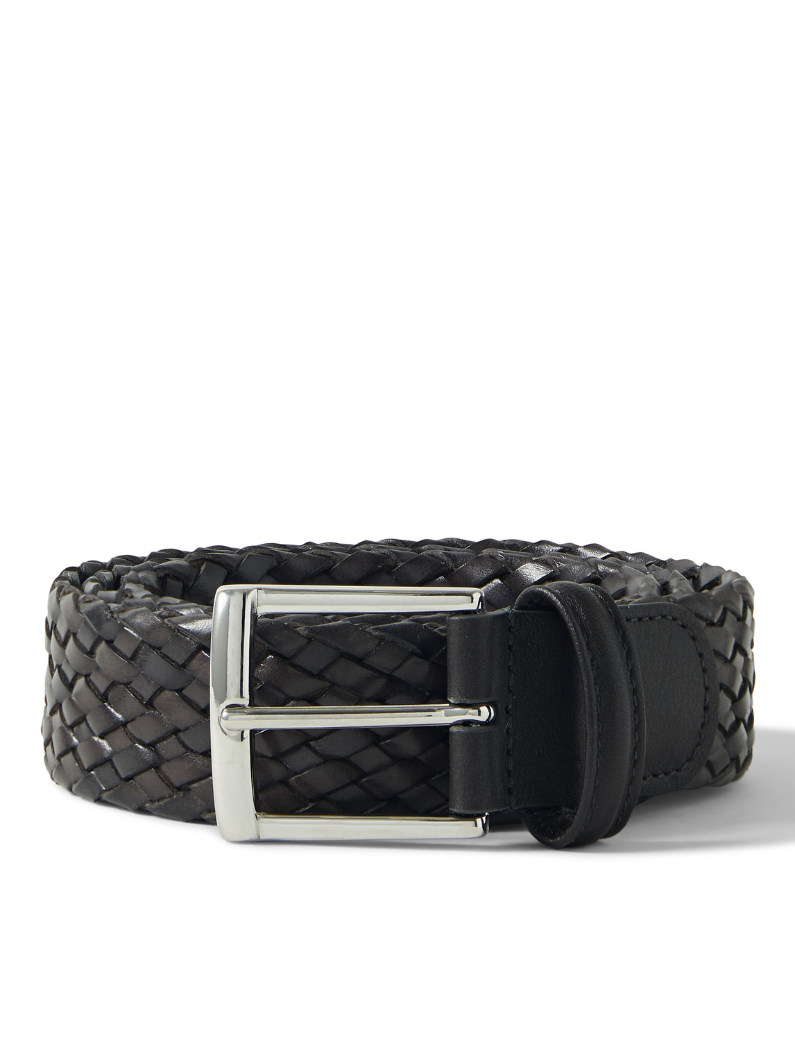 Anderson's 3.5cm Woven Leather Belt In Black