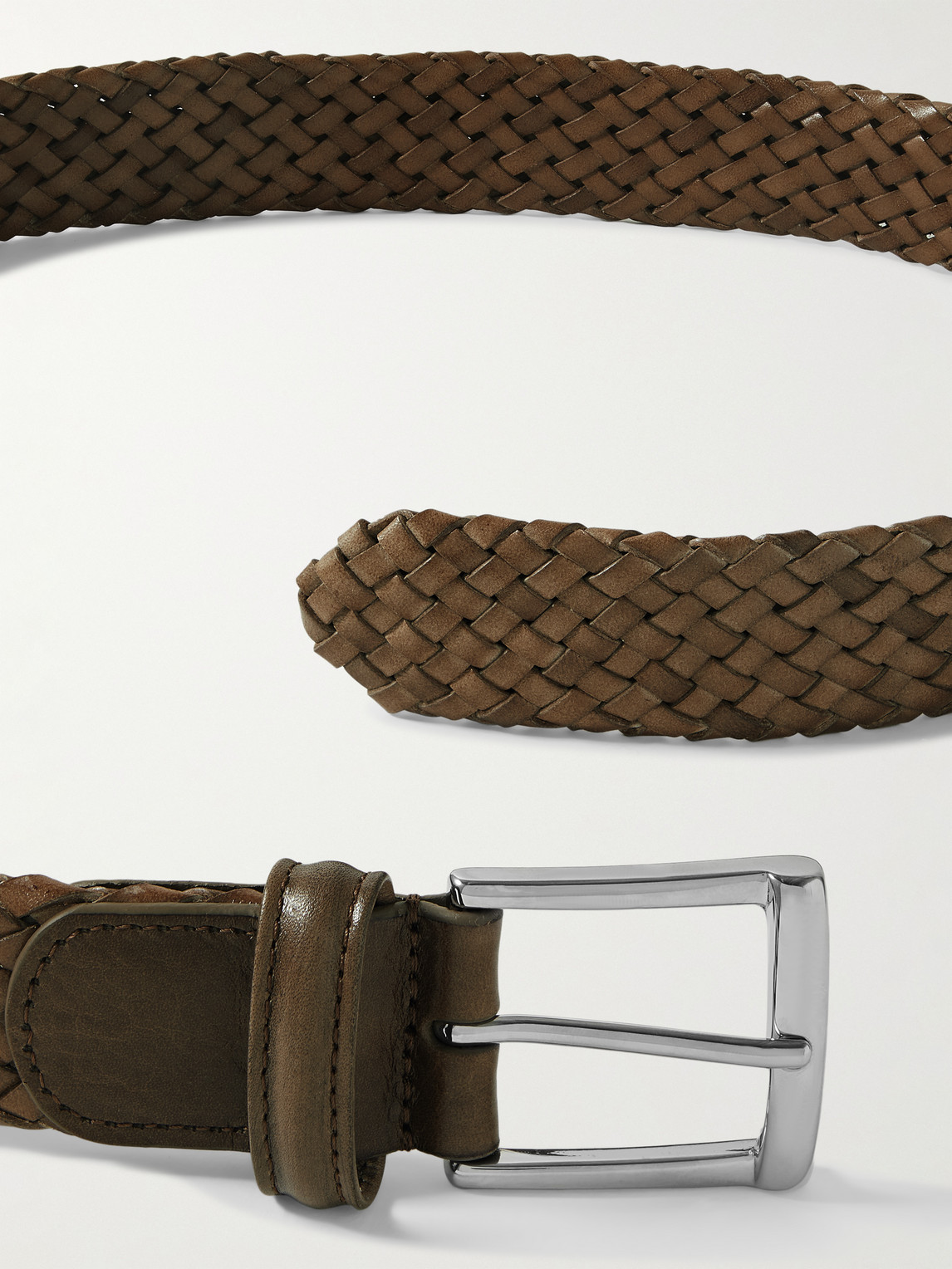 Anderson's 3.5cm Woven Leather Belt In Green