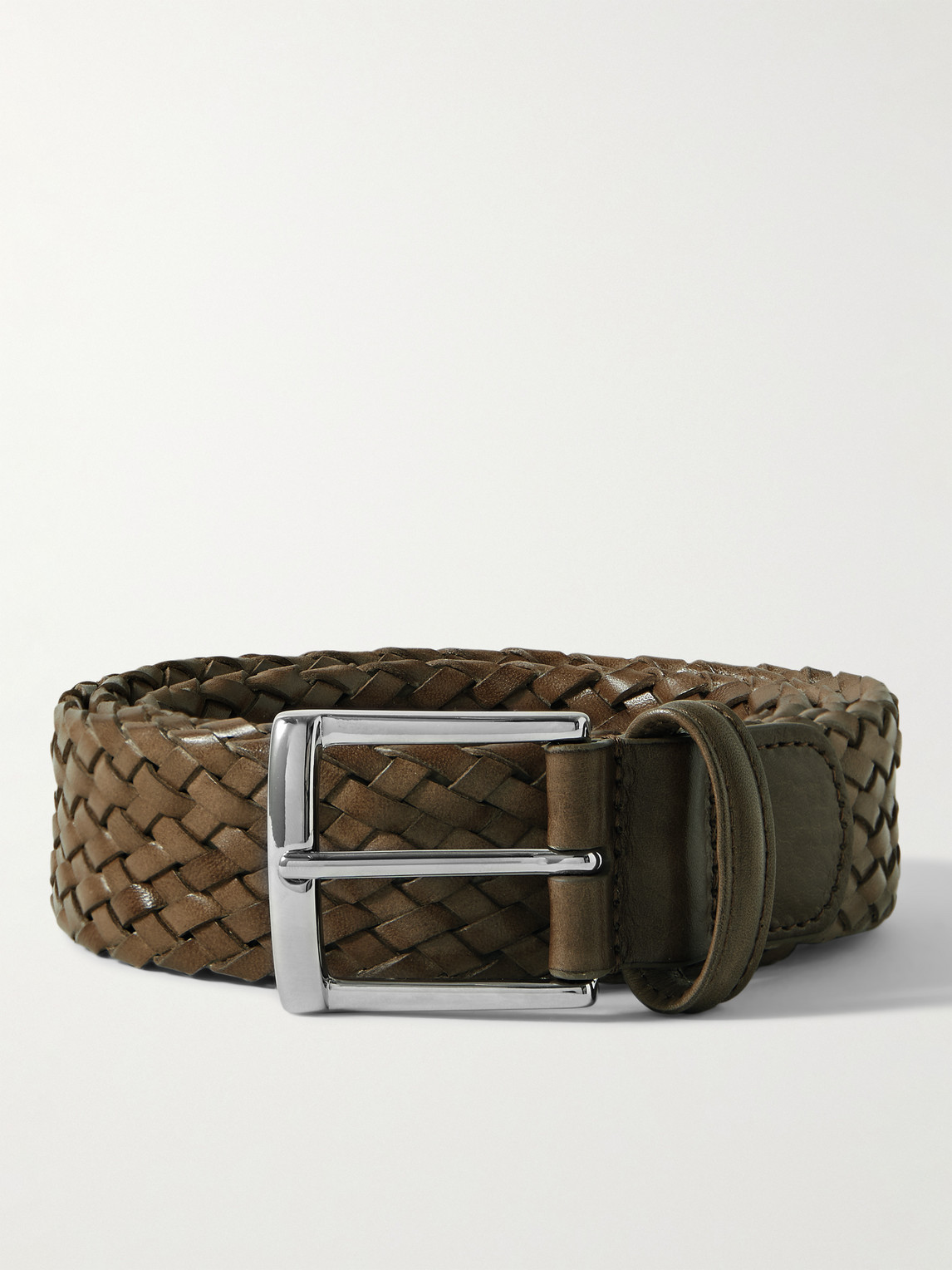 Anderson's 3.5cm Woven Leather Belt In Green
