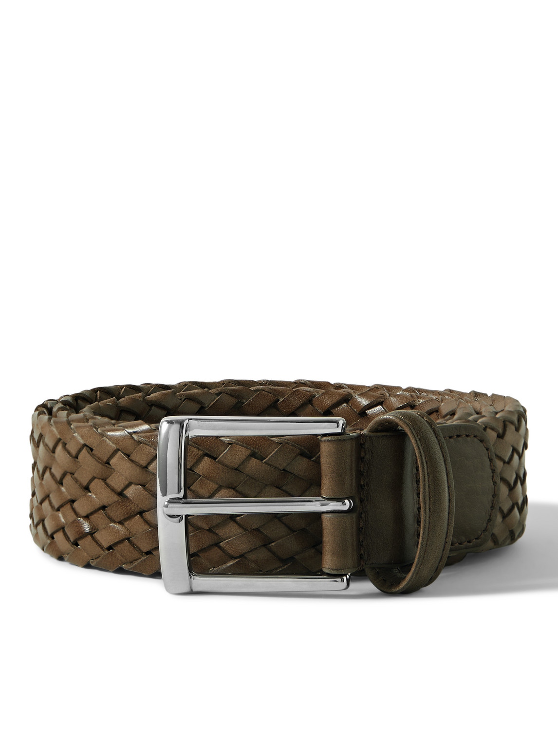 Anderson's 3.5cm Woven Leather Belt In Green