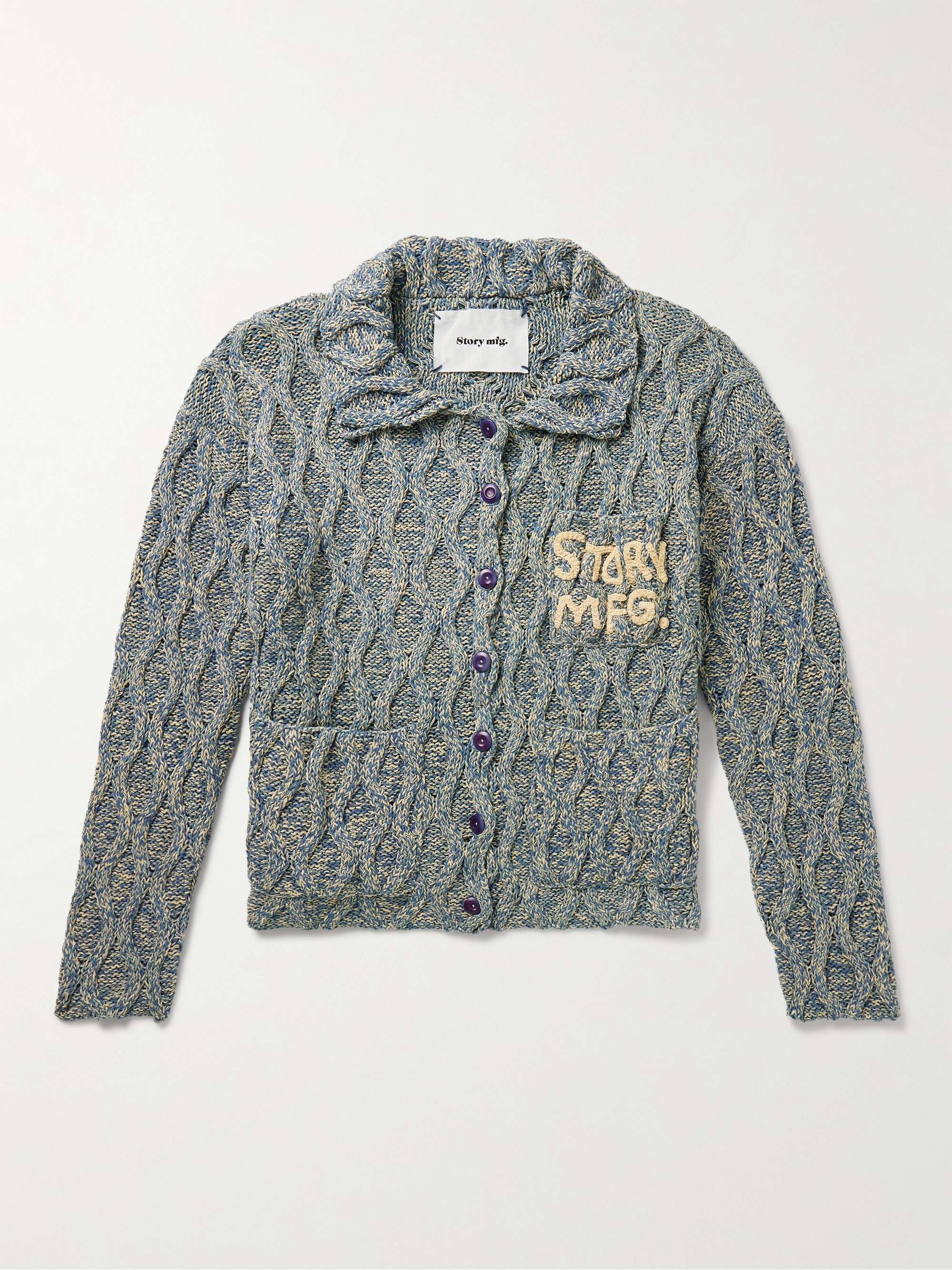 STORY MFG. Grandad Embroidered Cable-Knit Organic Cotton Cardigan for ...