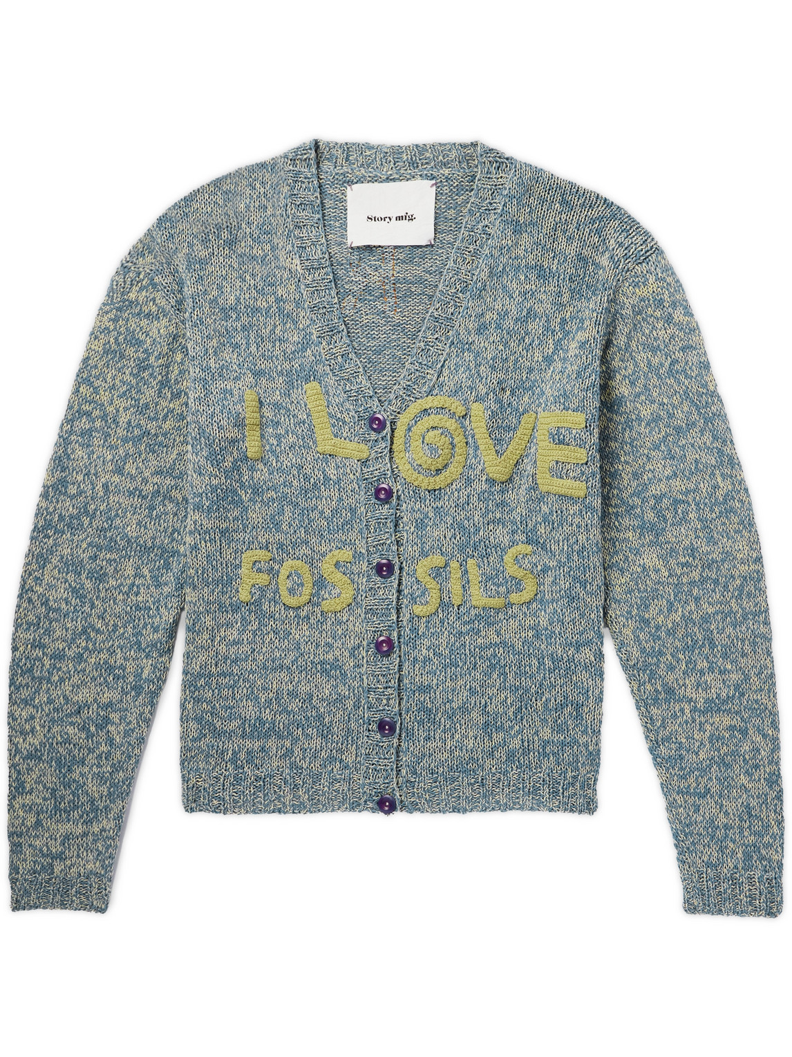 Story Mfg. Embroidered-detail Knitted Cotton Cardigan In Blue
