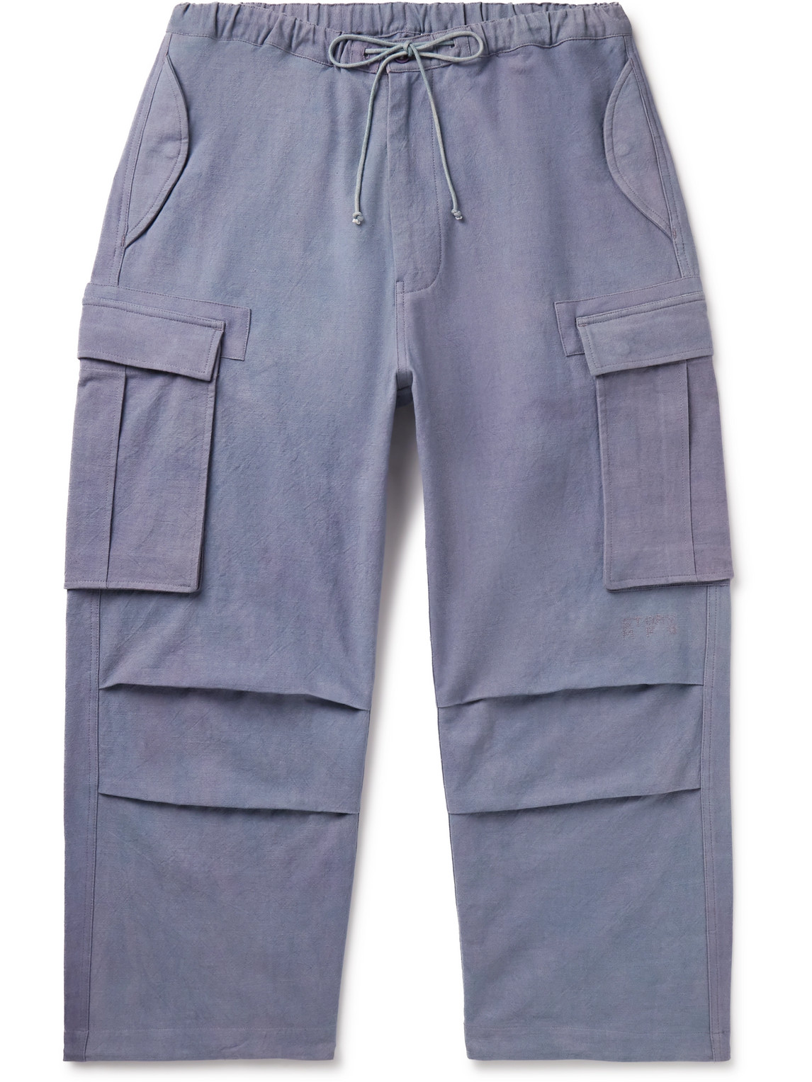 Story Mfg. Peace Wide-leg Organic Cotton-canvas Drawstring Cargo Trousers In Blue