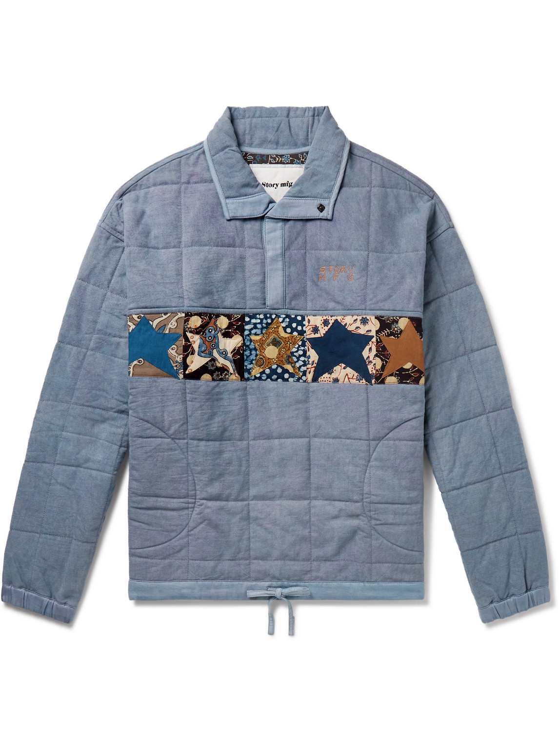 Story Mfg. Polite Quilted Organic Cotton-canvas Half-placket Sweatshirt In Blue