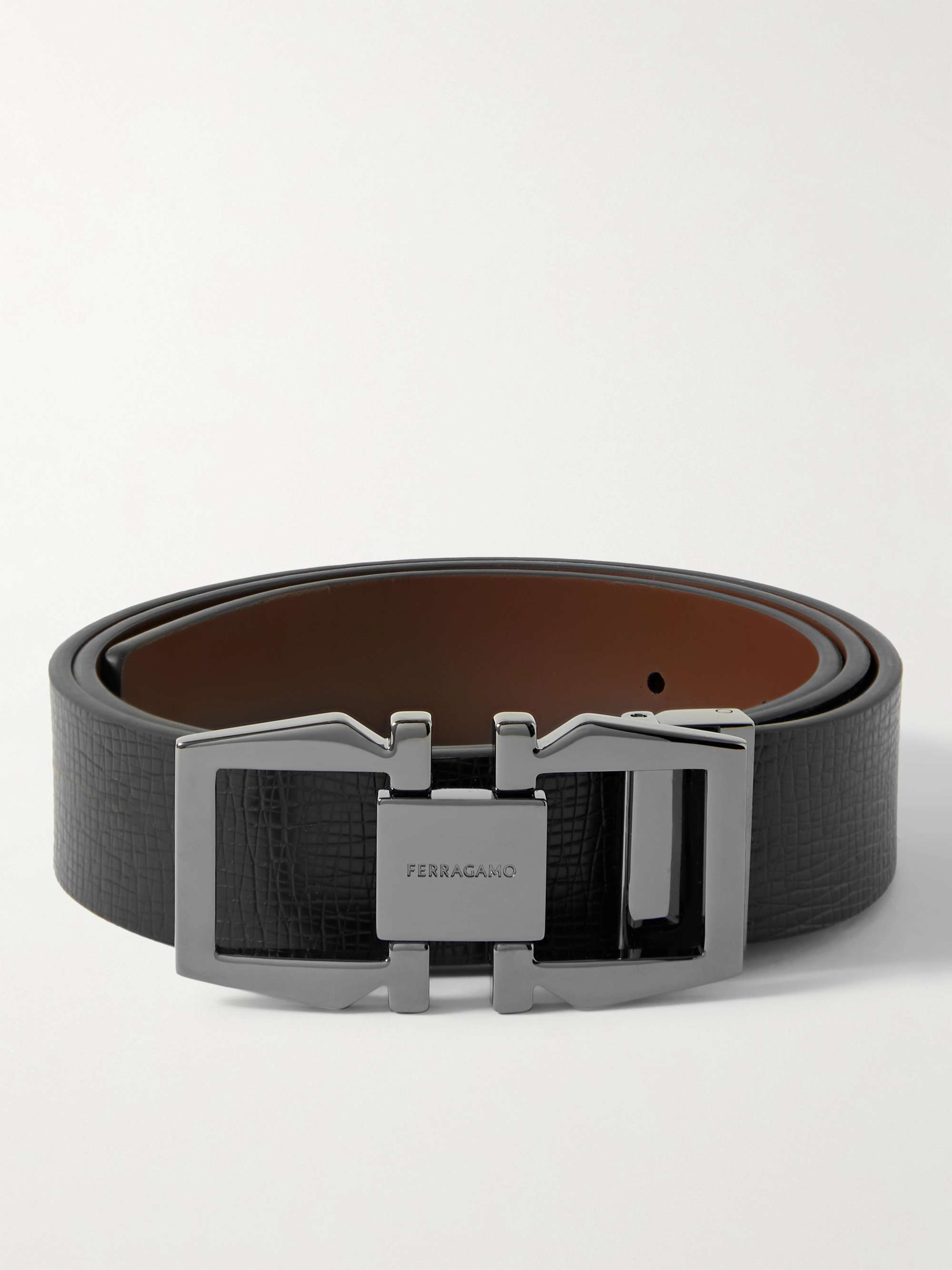 FERRAGAMO 3cm Cross-Grain Leather Belt for Men