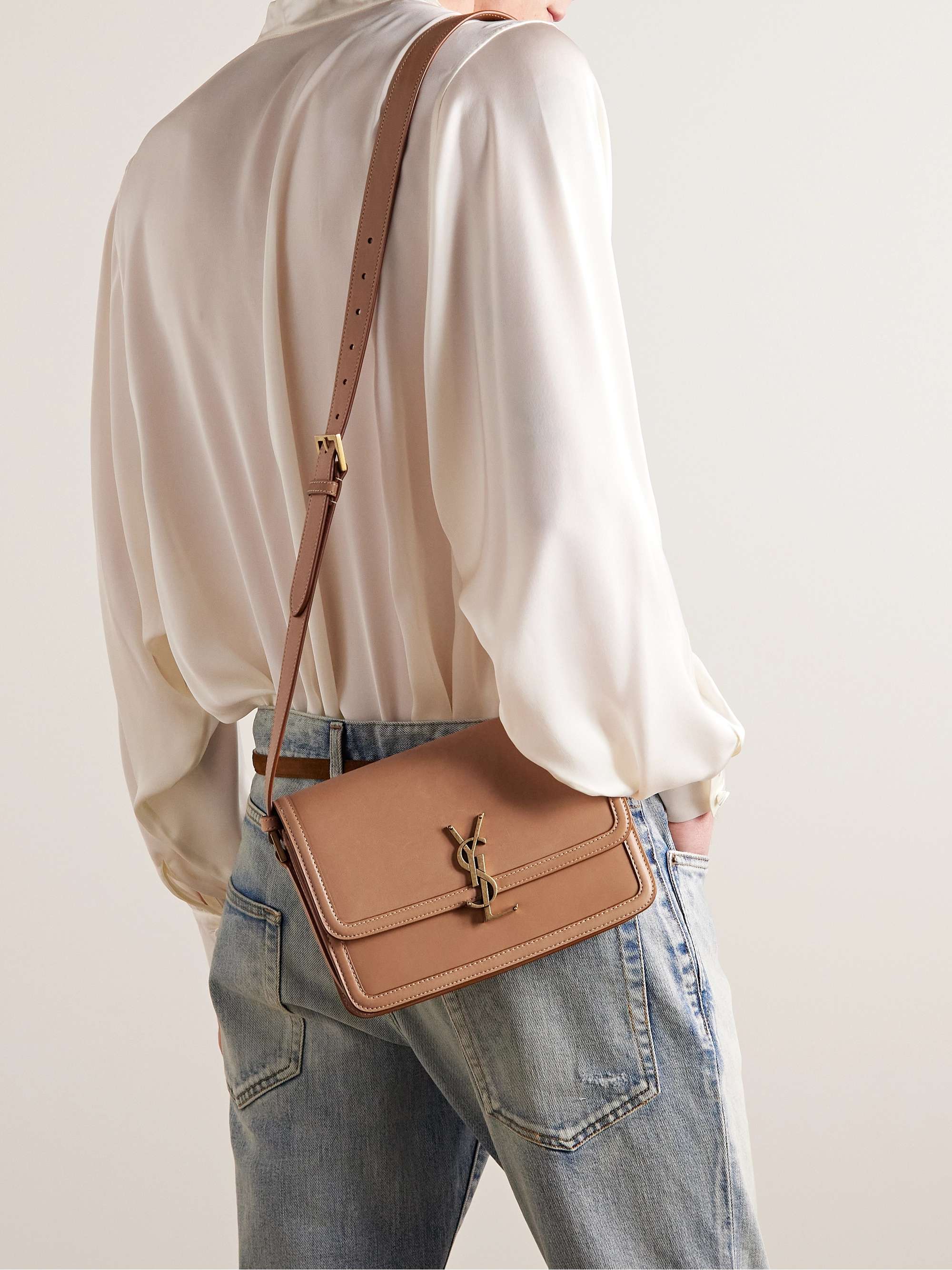 Attache webbing-trimmed leather shoulder bag