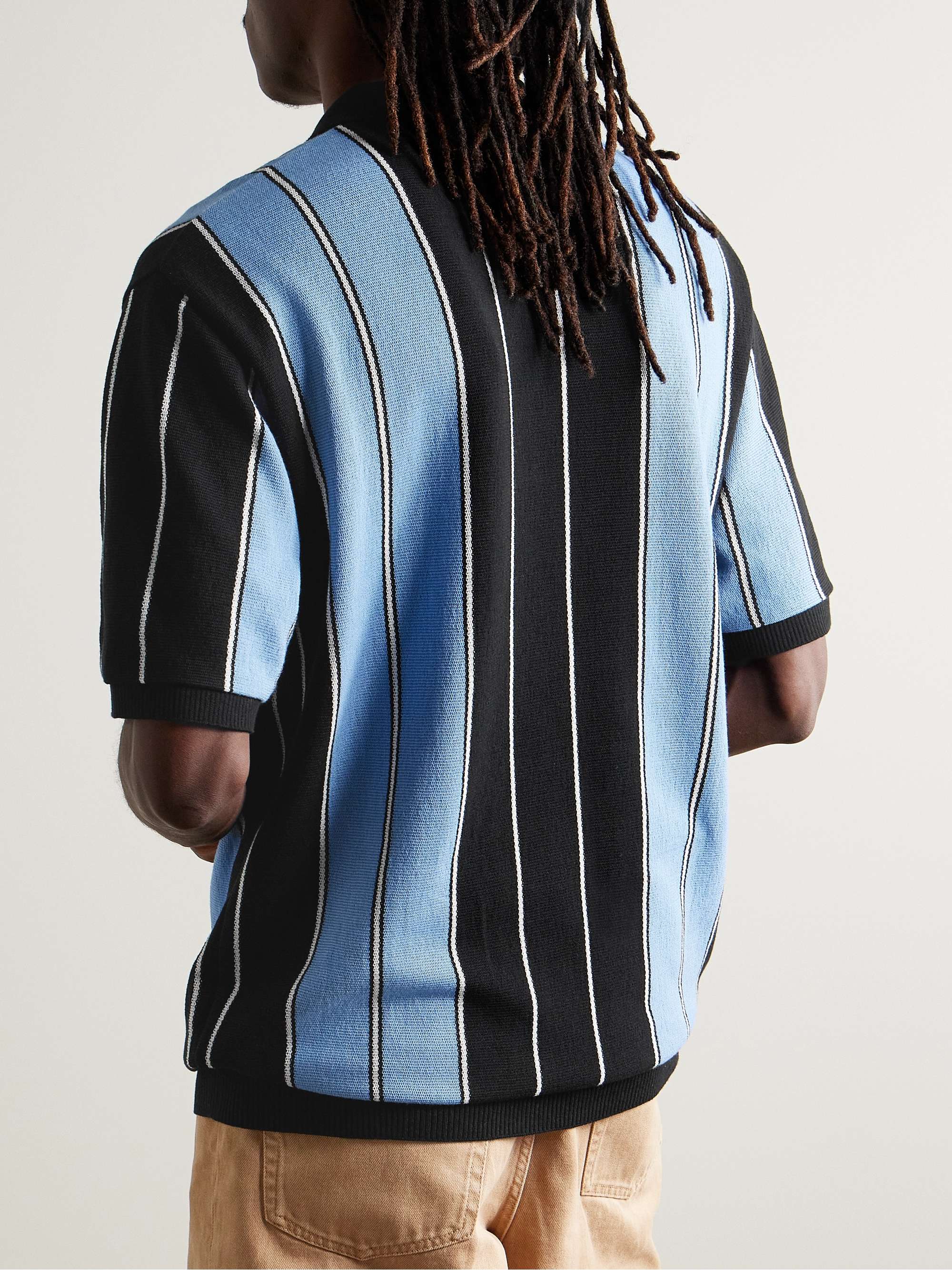 Logo-Embroidered Striped Jacquard-Knit Cotton-Blend Polo Shirt