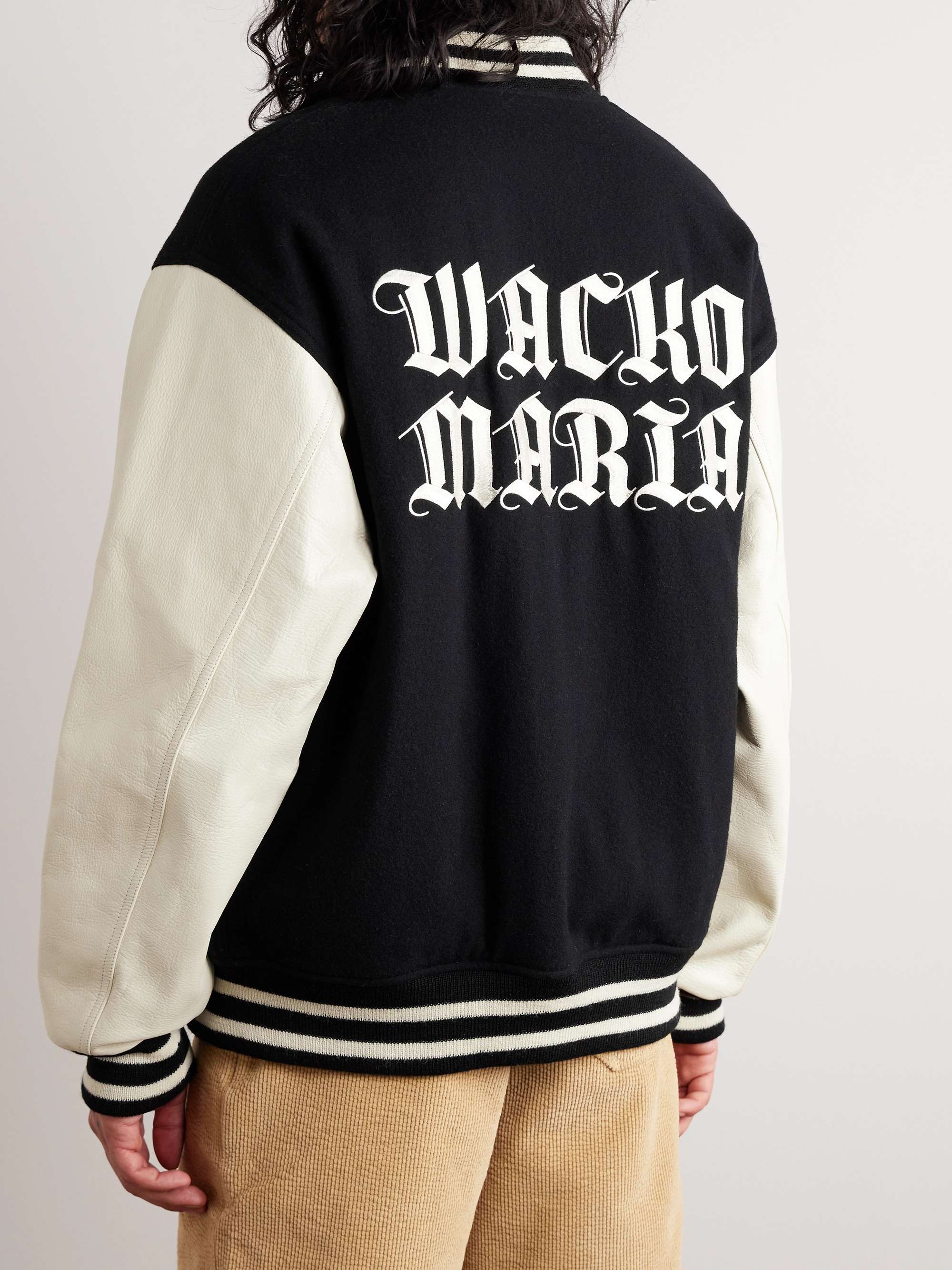 Logo-Embroidered Wool-Blend Felt and Leather Varsity Jacket