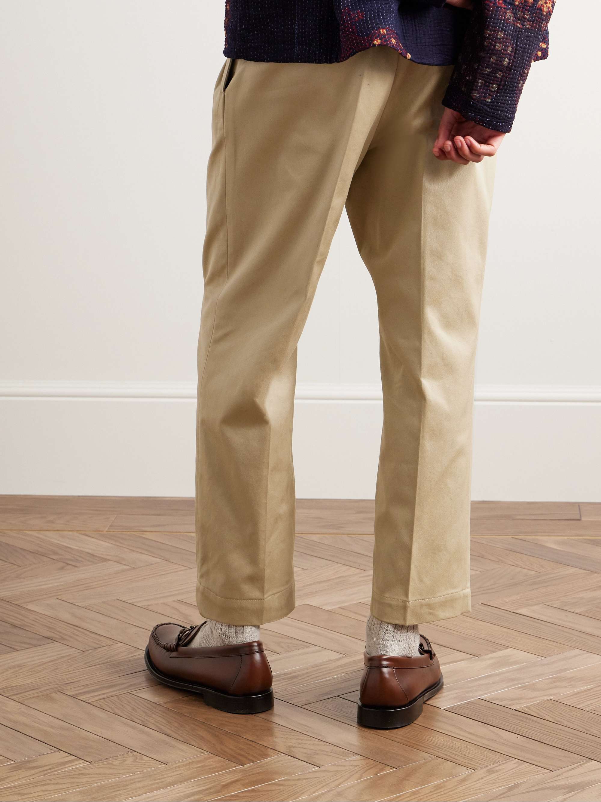 Straight-Leg Pleated Cotton-Gabardine Chinos