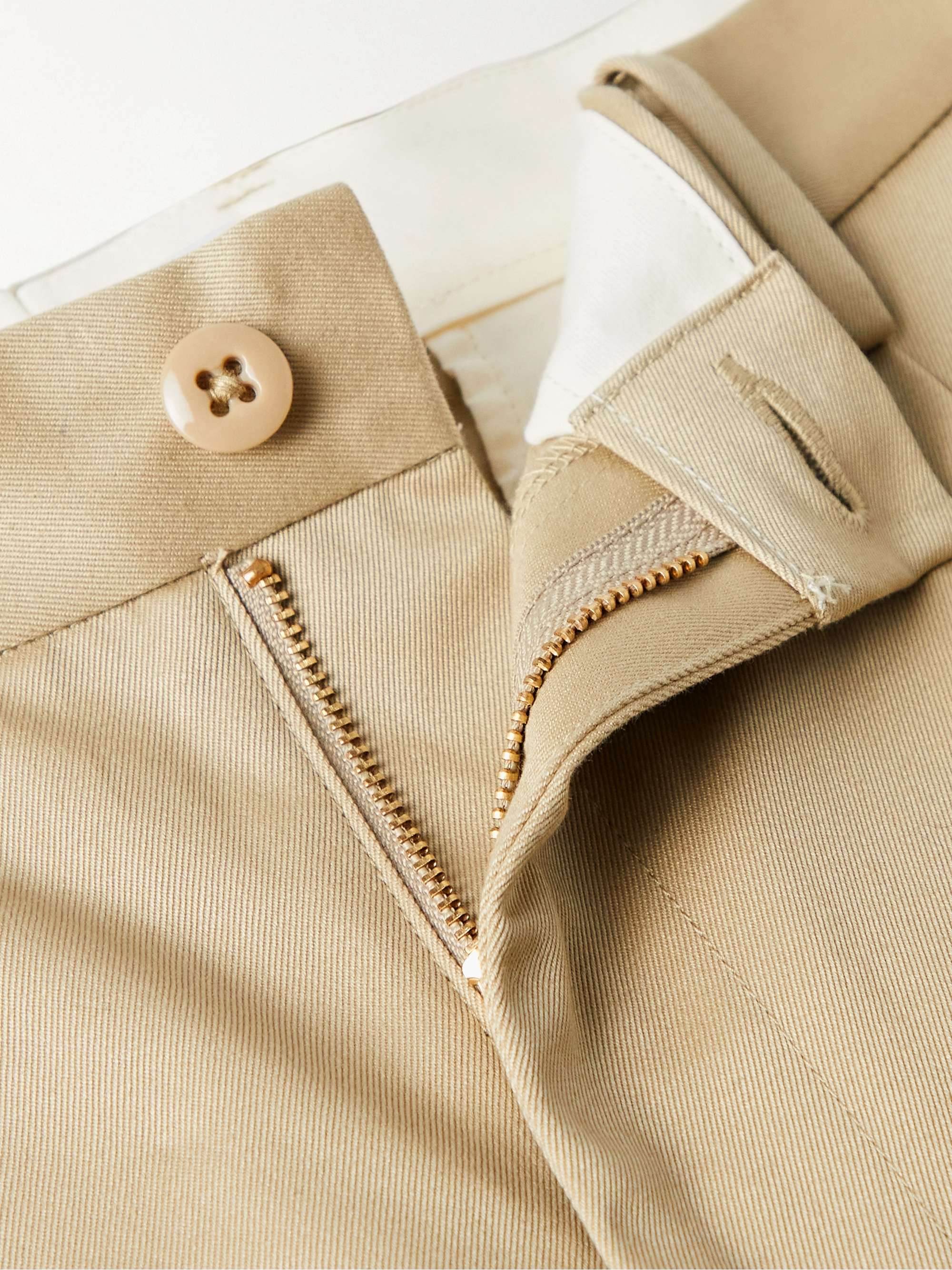 Straight-Leg Pleated Cotton-Gabardine Chinos