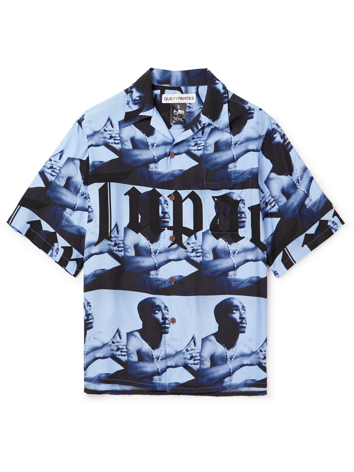 Tupac Camp-Collar Printed Satin Shirt