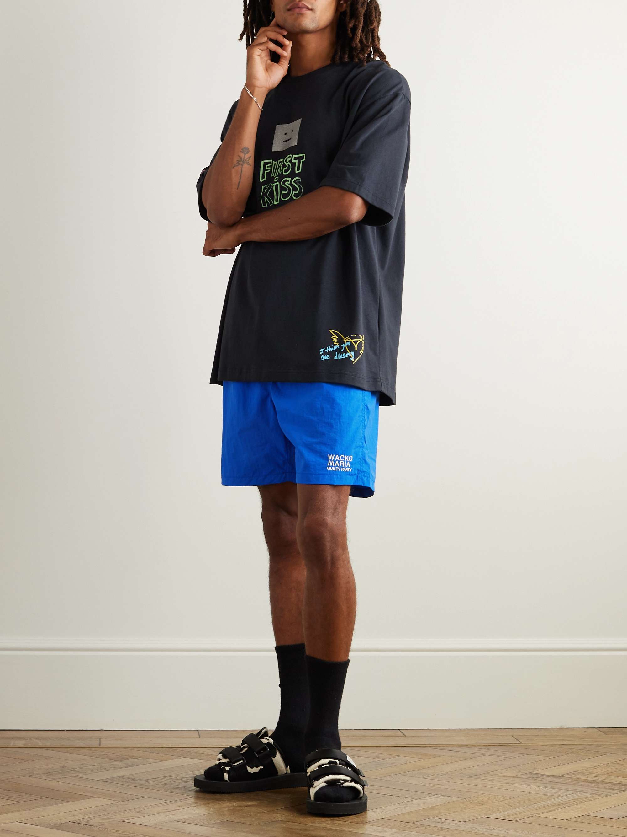 WACKO MARIA Straight-Leg Logo-Print Shell Drawstring Shorts for