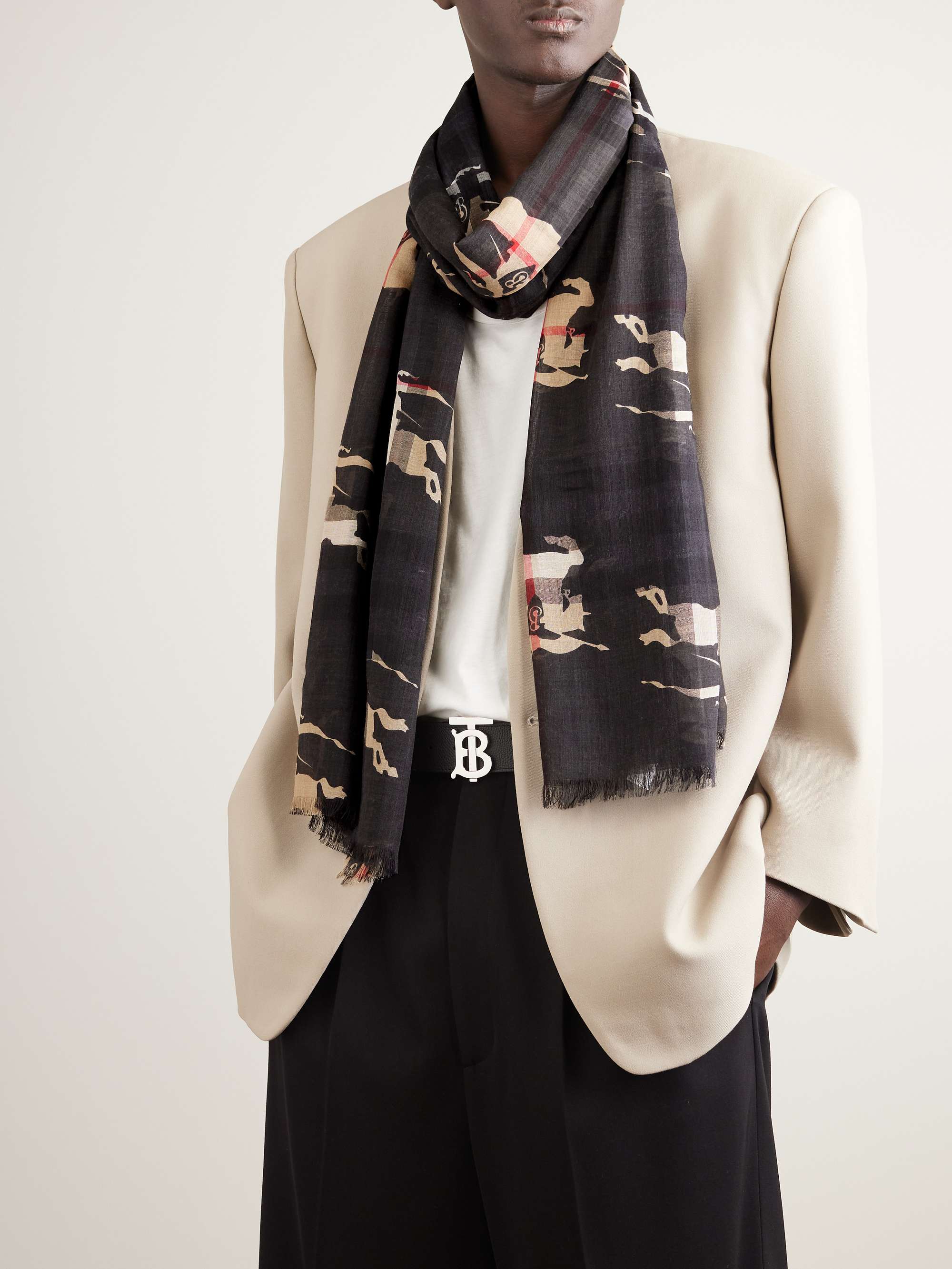 BURBERRY Logo-Print Wool and Silk-Blend Scarf for Men | PORTER