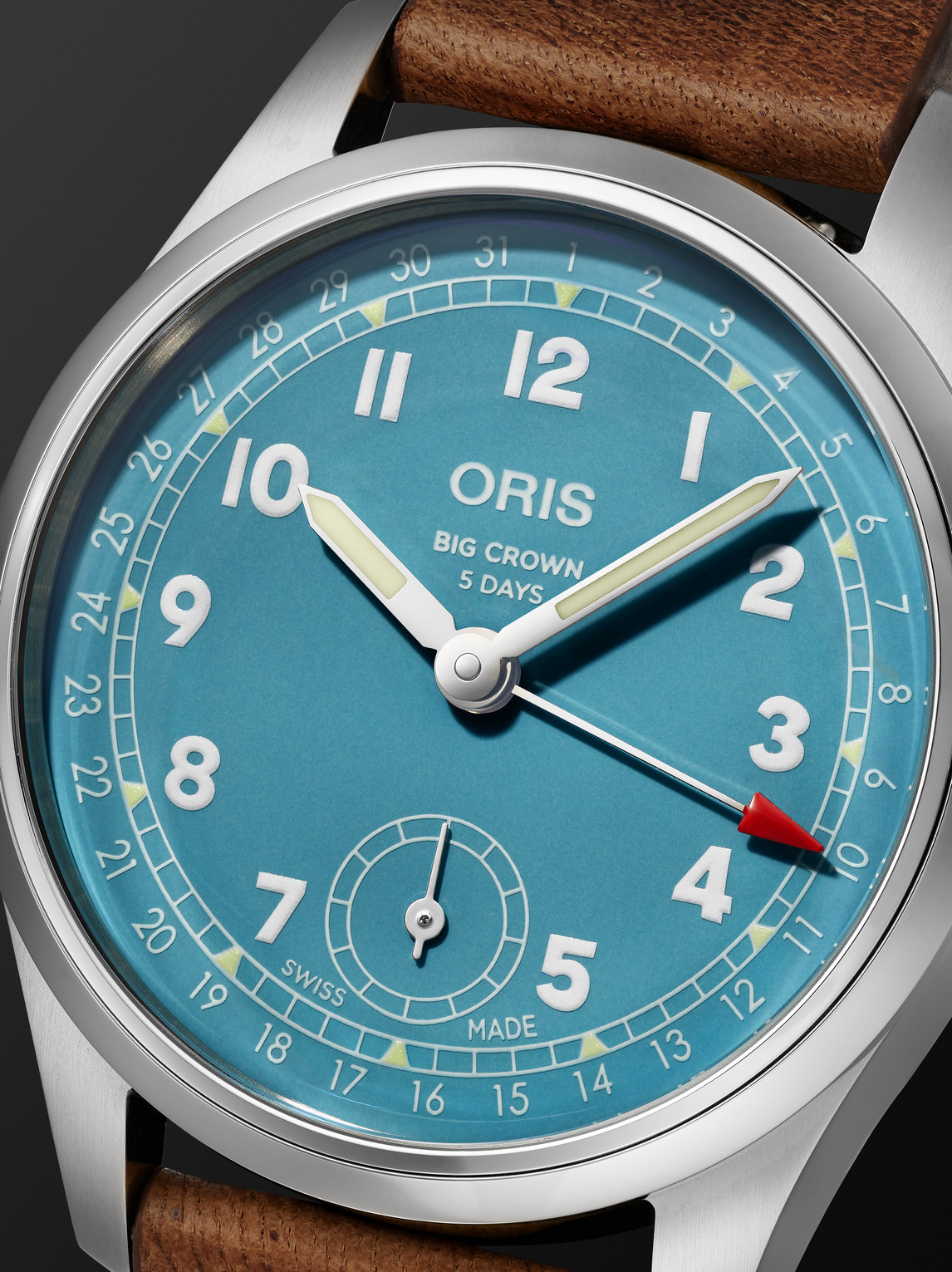 Shop Oris Big Crown Hand-wound 38mm Stainless Steel And Leather Watch Ref. No. 01 473 7786 4065 In Blue