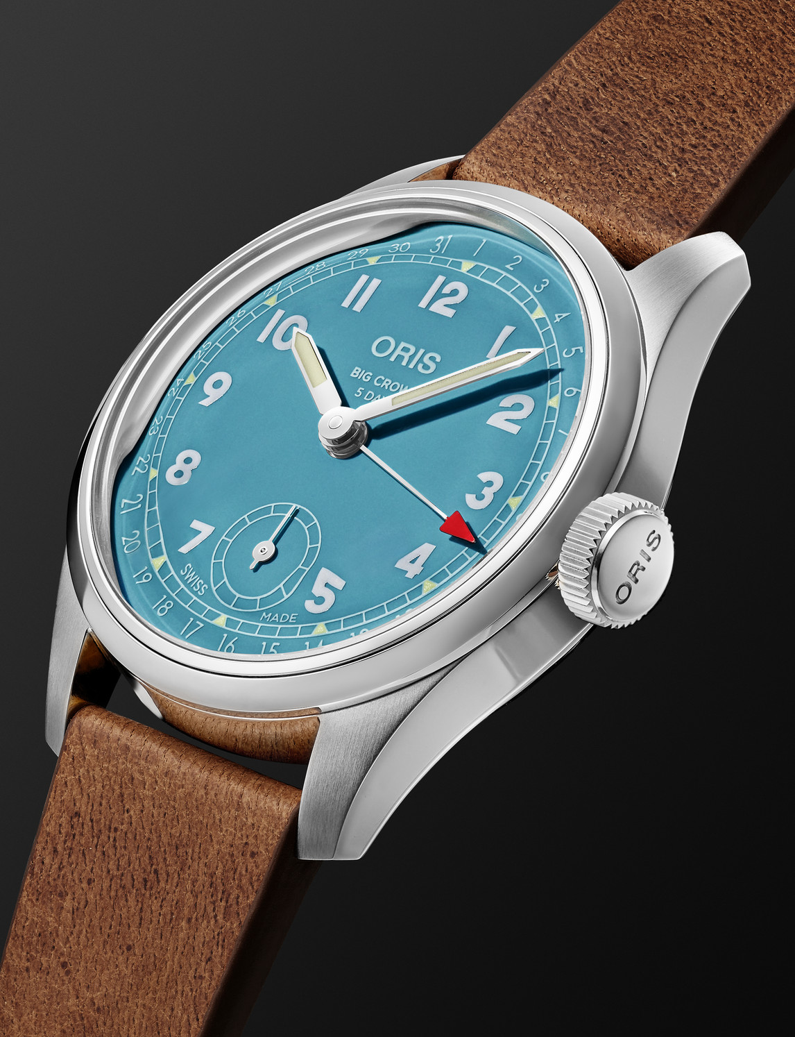 Shop Oris Big Crown Hand-wound 38mm Stainless Steel And Leather Watch Ref. No. 01 473 7786 4065 In Blue