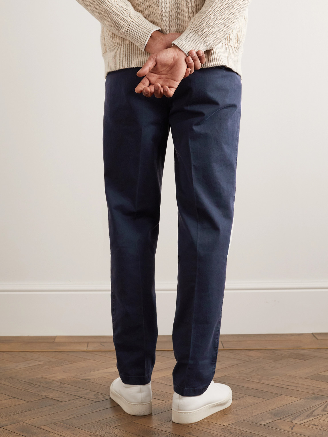 Shop Rubinacci Manny Tapered Pleated Cotton-twill Trousers In Blue