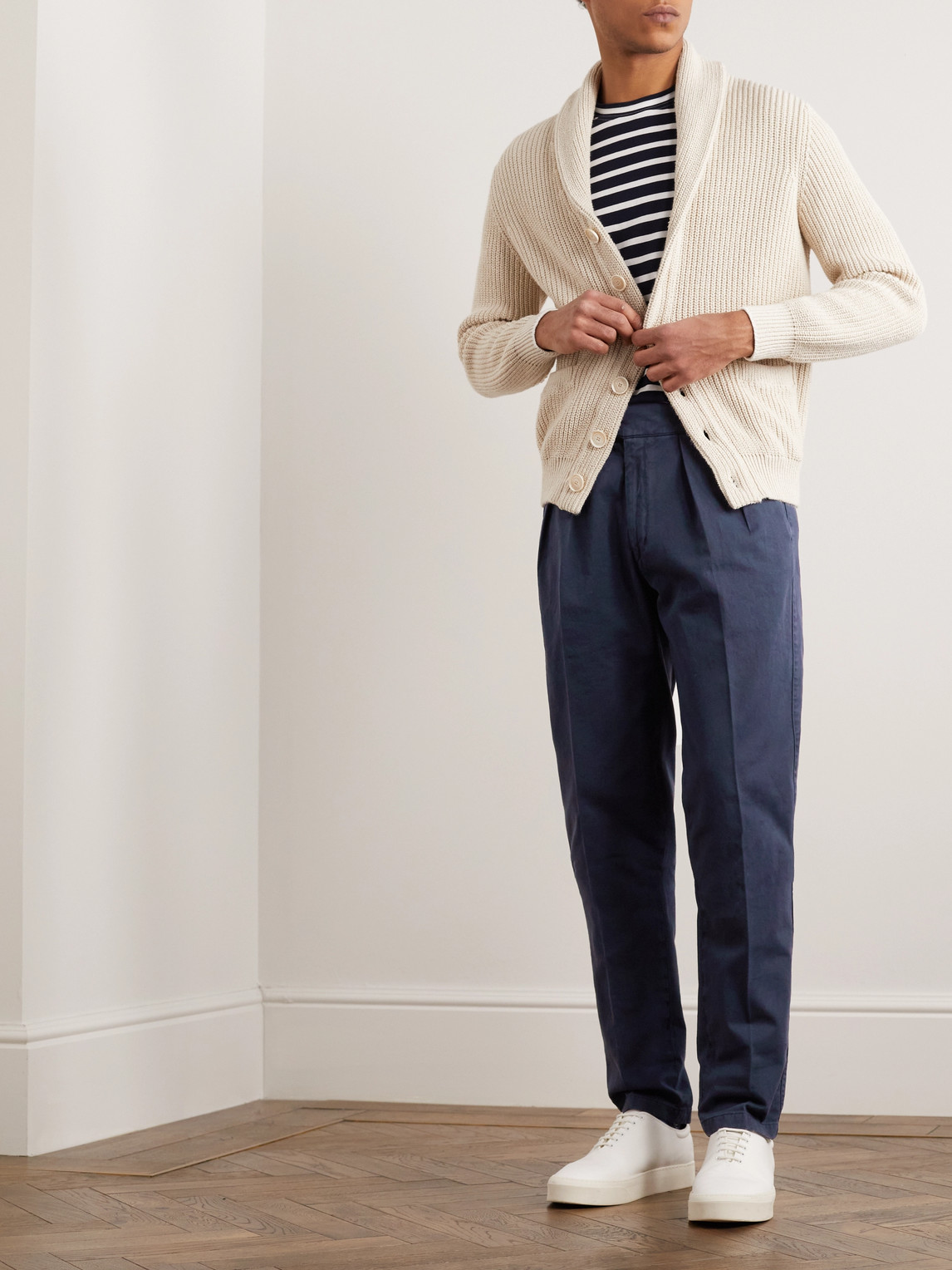 Shop Rubinacci Manny Tapered Pleated Cotton-twill Trousers In Blue