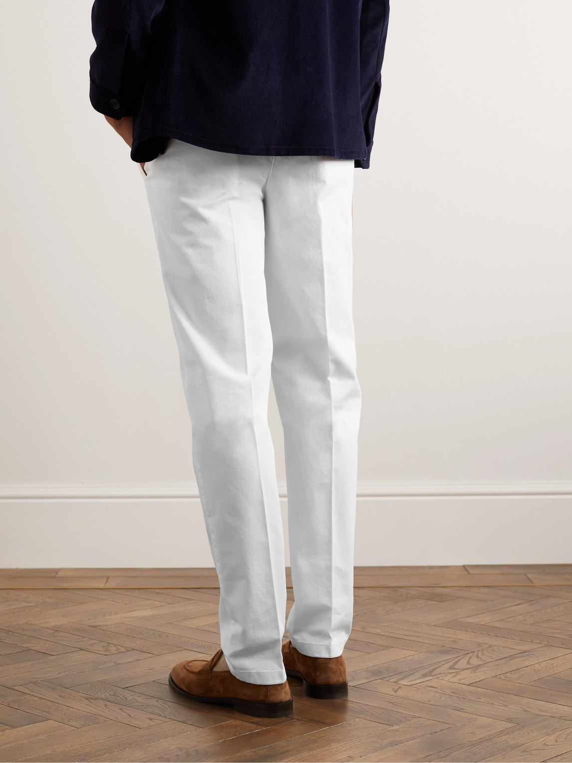 Shop Rubinacci Manny Tapered Pleated Cotton-twill Trousers In White