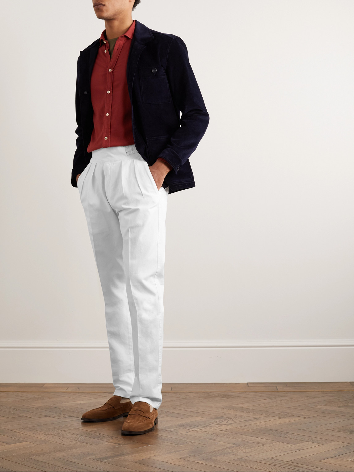 Shop Rubinacci Manny Tapered Pleated Cotton-twill Trousers In White