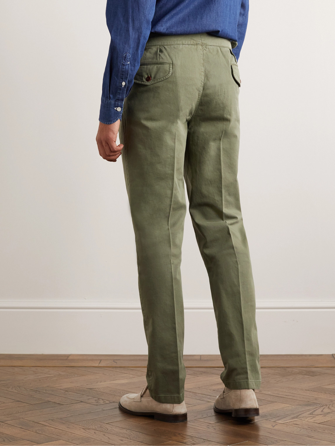 Shop Rubinacci Manny Tapered Pleated Cotton-twill Trousers In Green