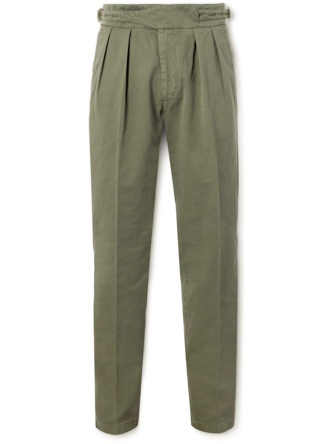 Rubinacci Manny Tapered Pleated Cotton-twill Trousers In Green