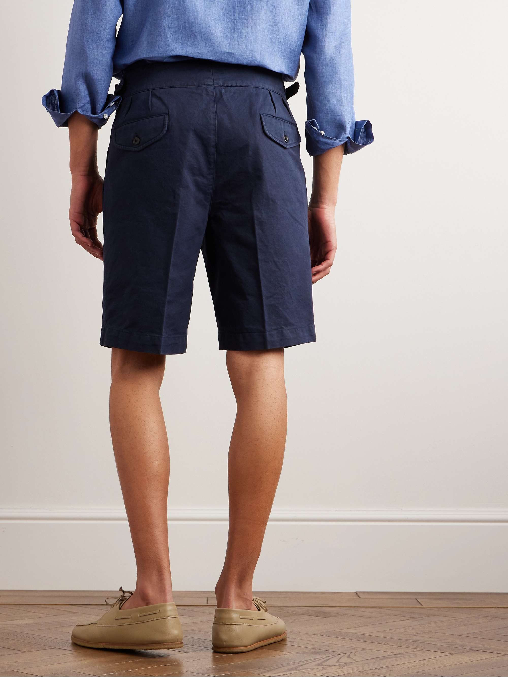 RUBINACCI Straight-Leg Pleated Cotton-Twill Shorts