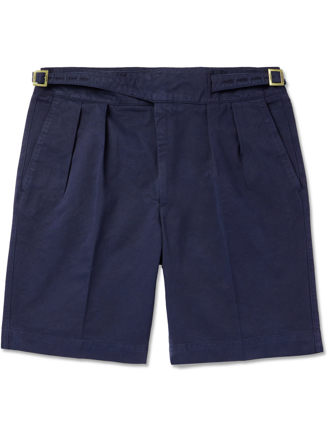 Rubinacci Straight-leg Pleated Cotton-twill Shorts In Blue