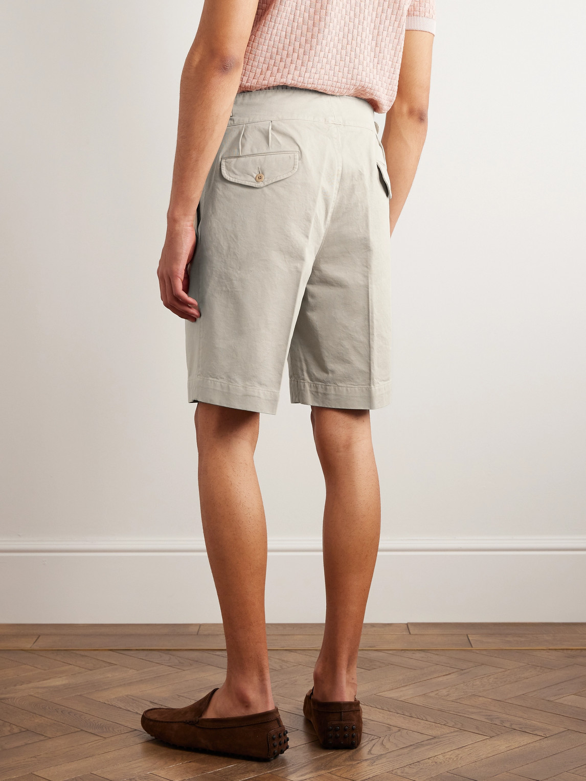 Shop Rubinacci Straight-leg Pleated Cotton-twill Shorts In Neutrals